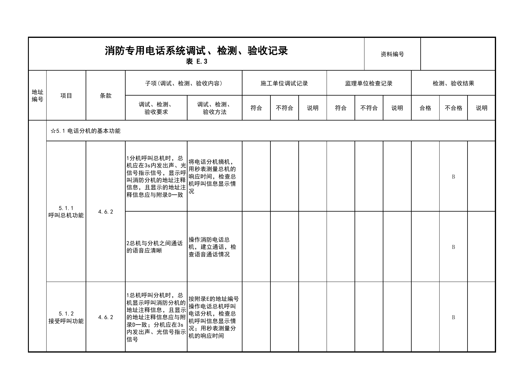 消防专用电话系统调试、检测、验收记录(续表10)_03火灾自动报警系统_05消防电气和火灾自动报警系统_消防工程施工质量查验资料_北京市建筑工程资料管理规程 DB11∕T695-2025 第 1 页