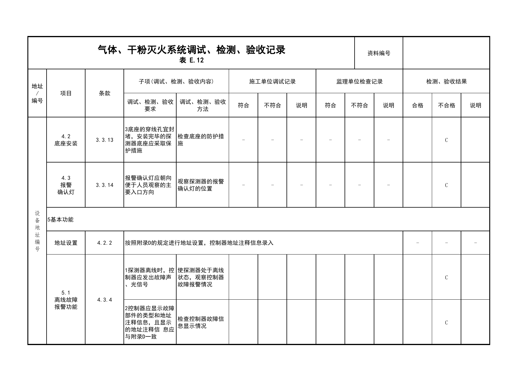 气体、干粉灭火系统调试、检测、验收记录(续表21)_03火灾自动报警系统_05消防电气和火灾自动报警系统_消防工程施工质量查验资料_北京市建筑工程资料管理规程 DB11∕T695-2025 第 1 页