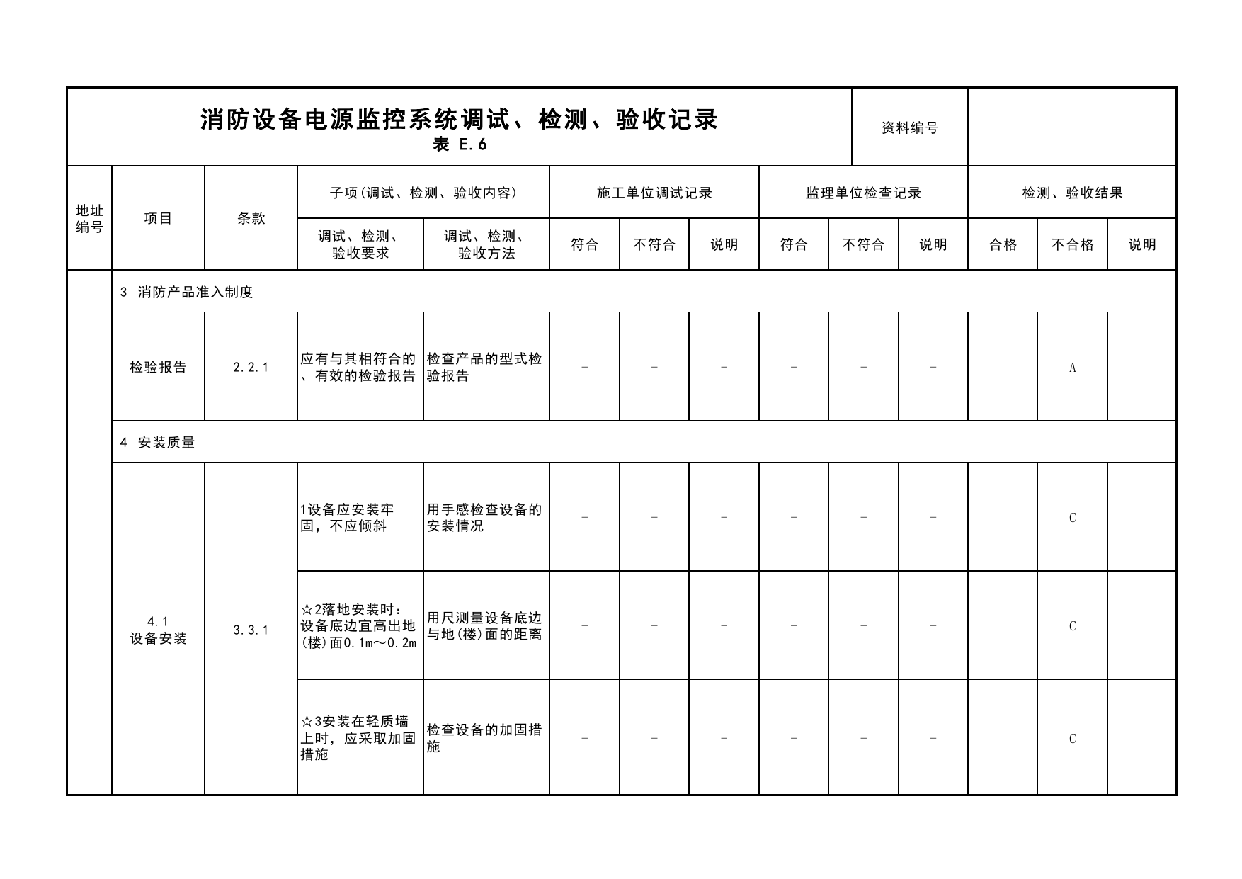 消防设备电源监控系统调试、检测、验收记录(续表1)_05消防设备电源监控系统_05消防电气和火灾自动报警系统_消防工程施工质量查验资料_北京市建筑工程资料管理规程 DB11∕T695-2025 第 1 页