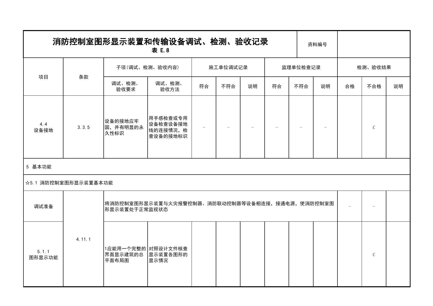 消防控制室图形显示装置和传输设备调试、检测、验收记录(续表4)_03火灾自动报警系统_05消防电气和火灾自动报警系统_消防工程施工质量查验资料 第 1 页