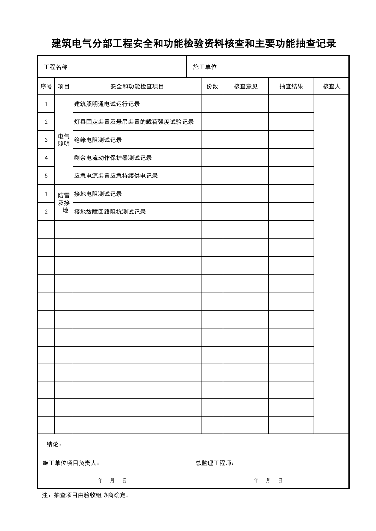 建筑电气分部工程安全和功能检验资料核查和主要功能抽查记录_分部工程安全和功能检验资料核查和主要功能抽查记录_检验批质量验收记录_C7 过程验收资料_C类 施工资料 第 1 页