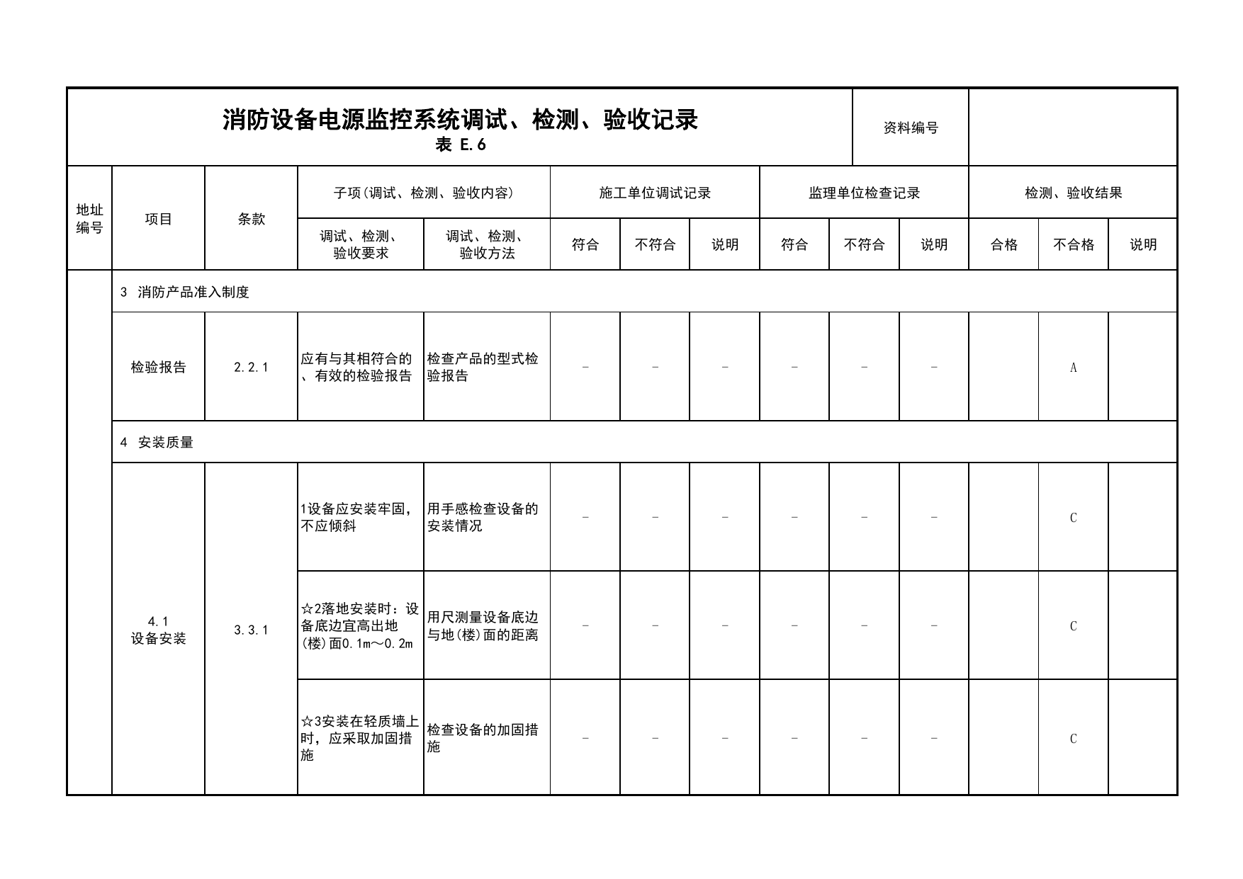 消防设备电源监控系统调试、检测、验收记录(续表1)_03火灾自动报警系统_05消防电气和火灾自动报警系统_消防工程施工质量查验资料_北京市建筑工程资料管理规程 DB11∕T695-2025 第 1 页