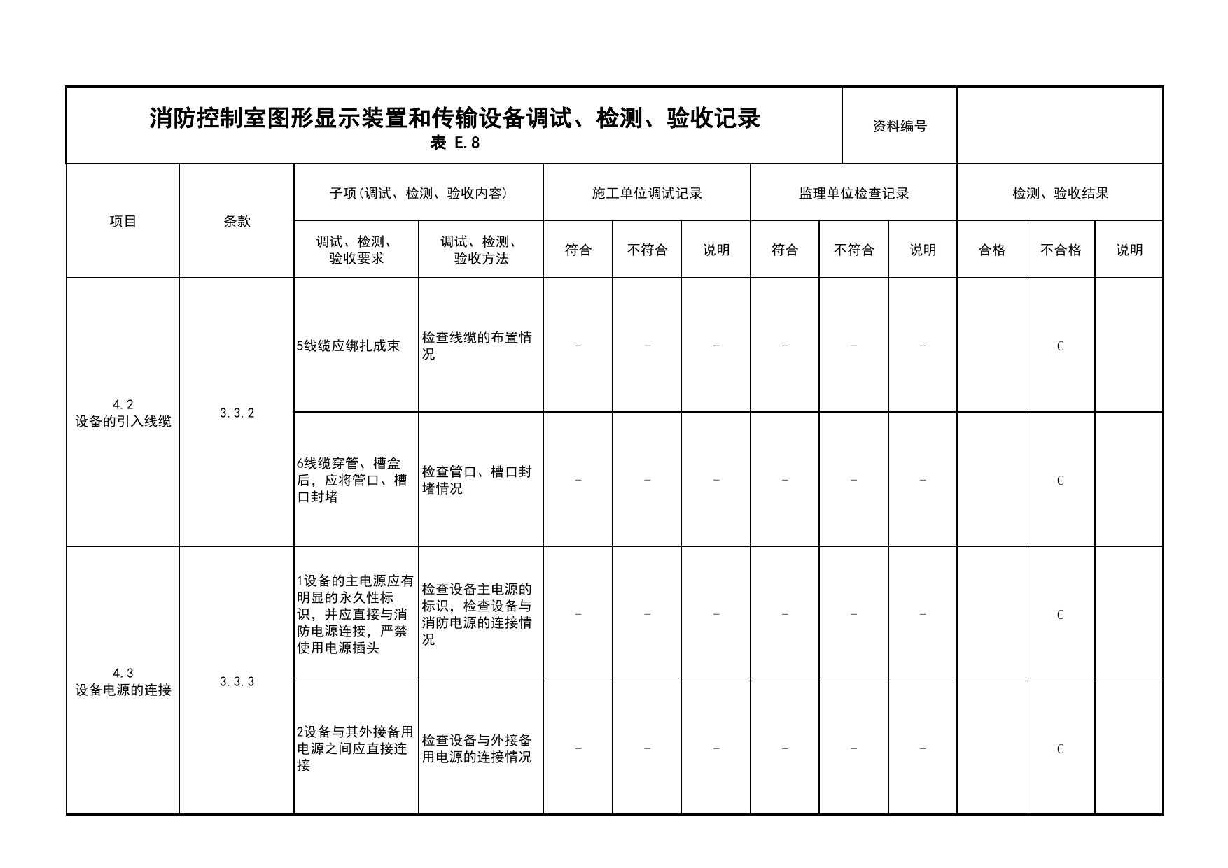 消防控制室图形显示装置和传输设备调试、检测、验收记录(续表3)_03火灾自动报警系统_05消防电气和火灾自动报警系统_消防工程施工质量查验资料 第 1 页