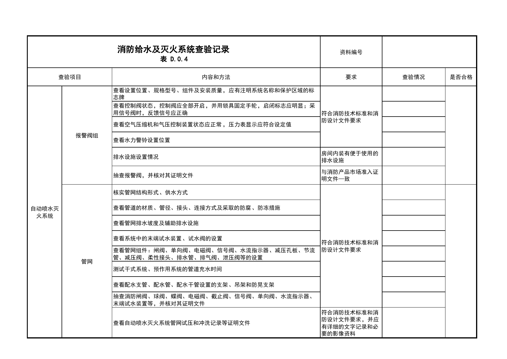 消防给水及灭火系统查验记录_08建筑灭火器_04消防给水及灭火系统_消防工程施工质量查验资料_北京市建筑工程资料管理规程 DB11∕T695-2025 第 4 页