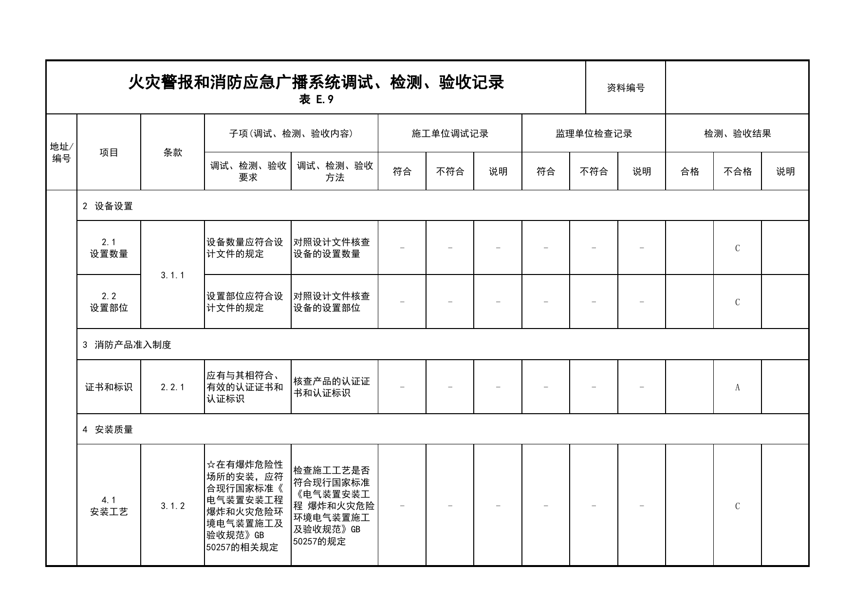 火灾警报和消防应急广播系统调试、检测、验收记录(续表1)_03火灾自动报警系统_05消防电气和火灾自动报警系统_消防工程施工质量查验资料_北京市建筑工程资料管理规程 DB11∕T695-2025 第 1 页