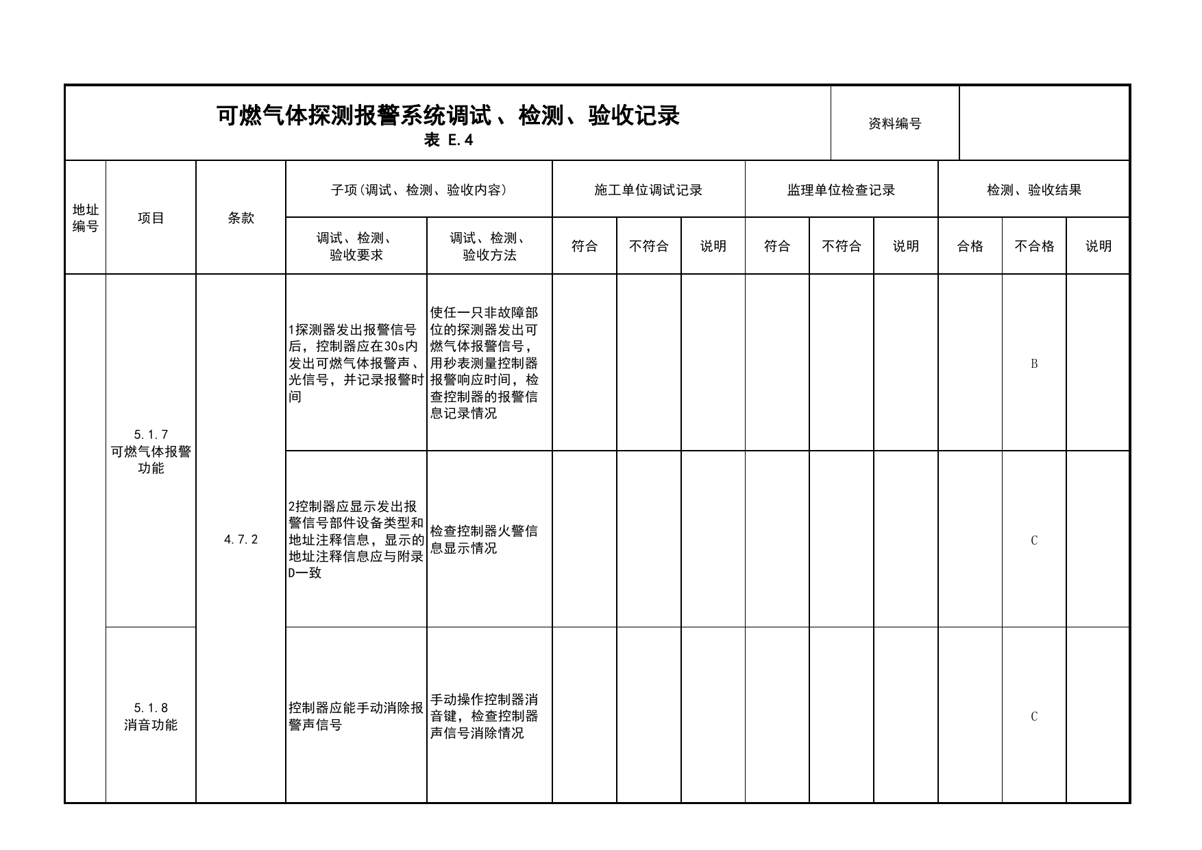 可燃气体探测报警系统调试、检测、验收记录(续表9)_03火灾自动报警系统_05消防电气和火灾自动报警系统_消防工程施工质量查验资料_北京市建筑工程资料管理规程 DB11∕T695-2025 第 1 页