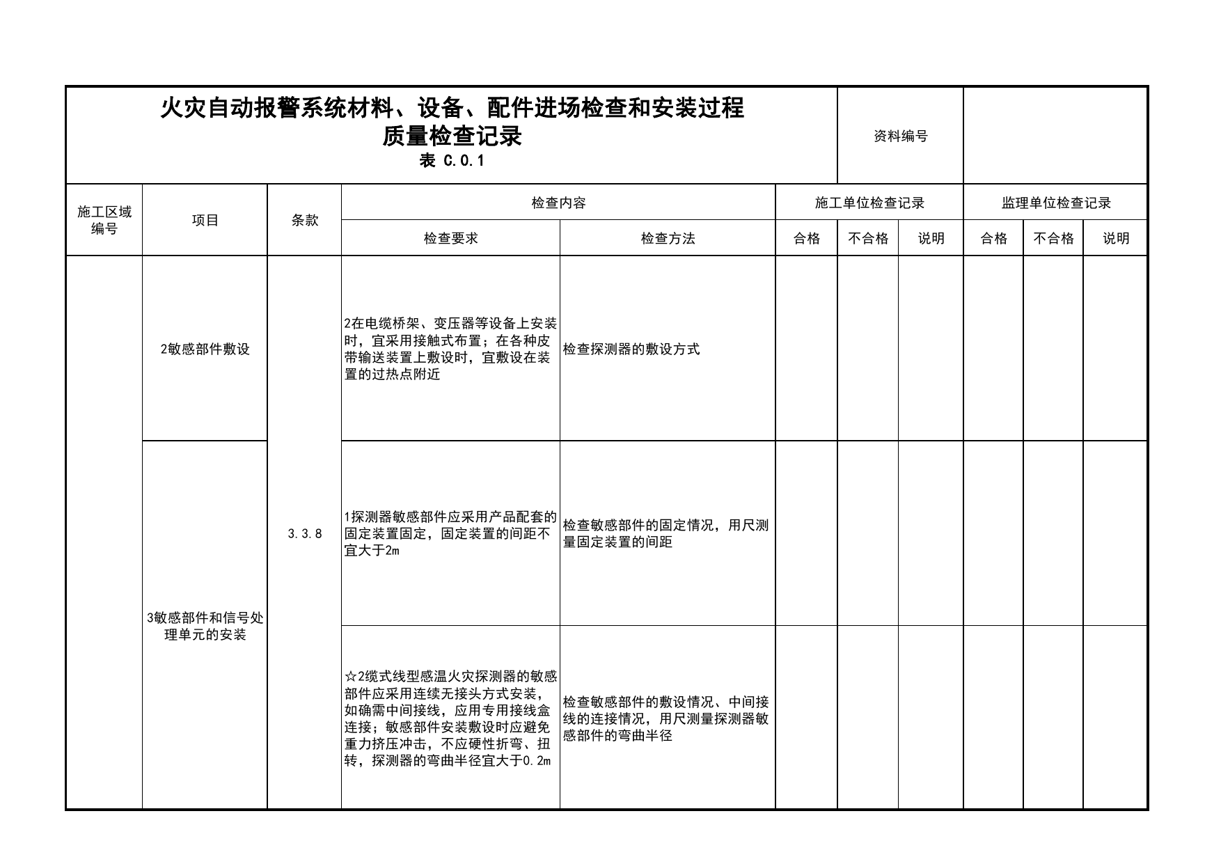 火灾自动报警系统材料、设备、配件进场检查和安装过程质量检查记录(续表19)_03火灾自动报警系统_05消防电气和火灾自动报警系统_消防工程施工质量查验资料 第 1 页
