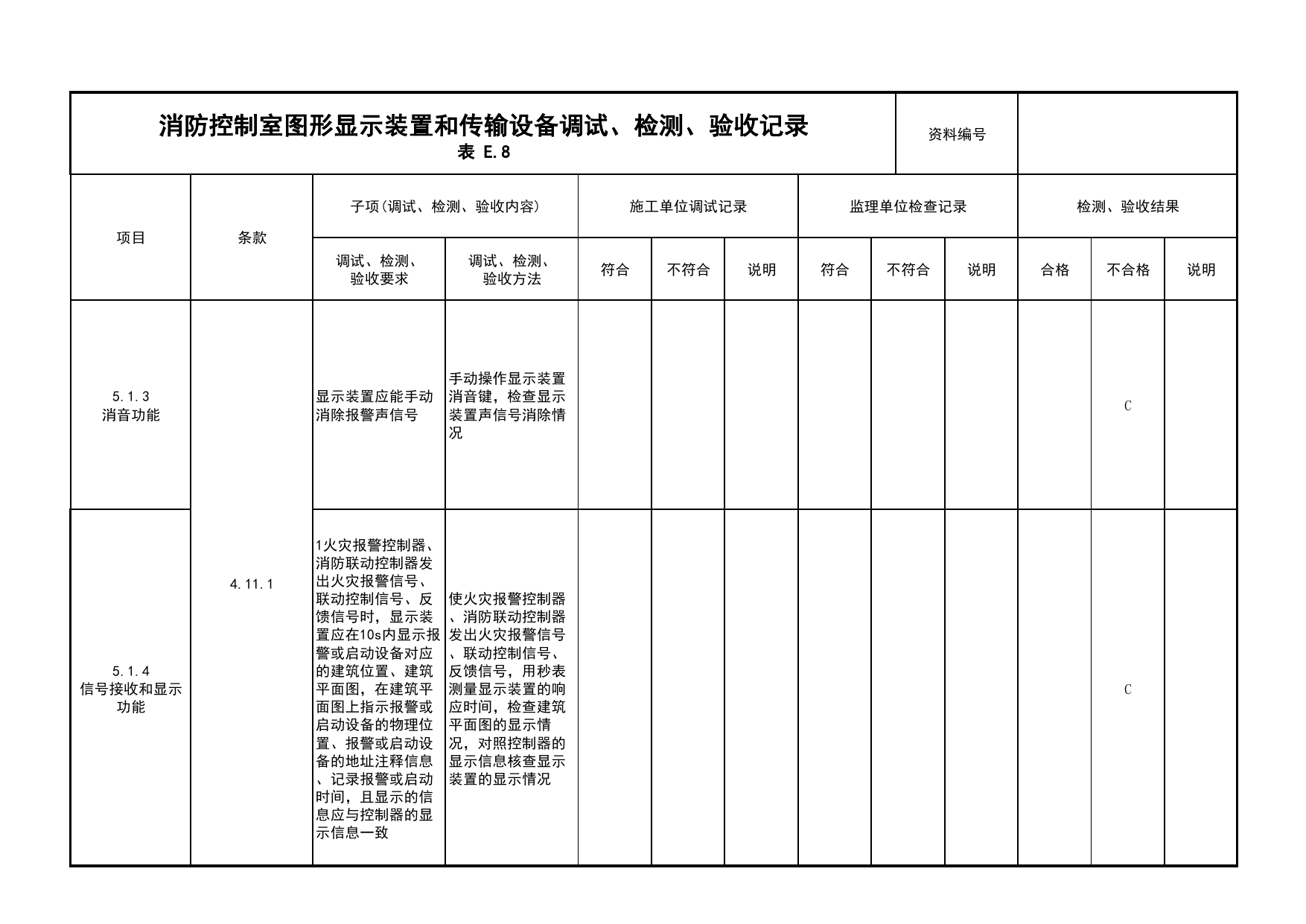 消防控制室图形显示装置和传输设备调试、检测、验收记录(续表6)_03火灾自动报警系统_05消防电气和火灾自动报警系统_消防工程施工质量查验资料 第 1 页