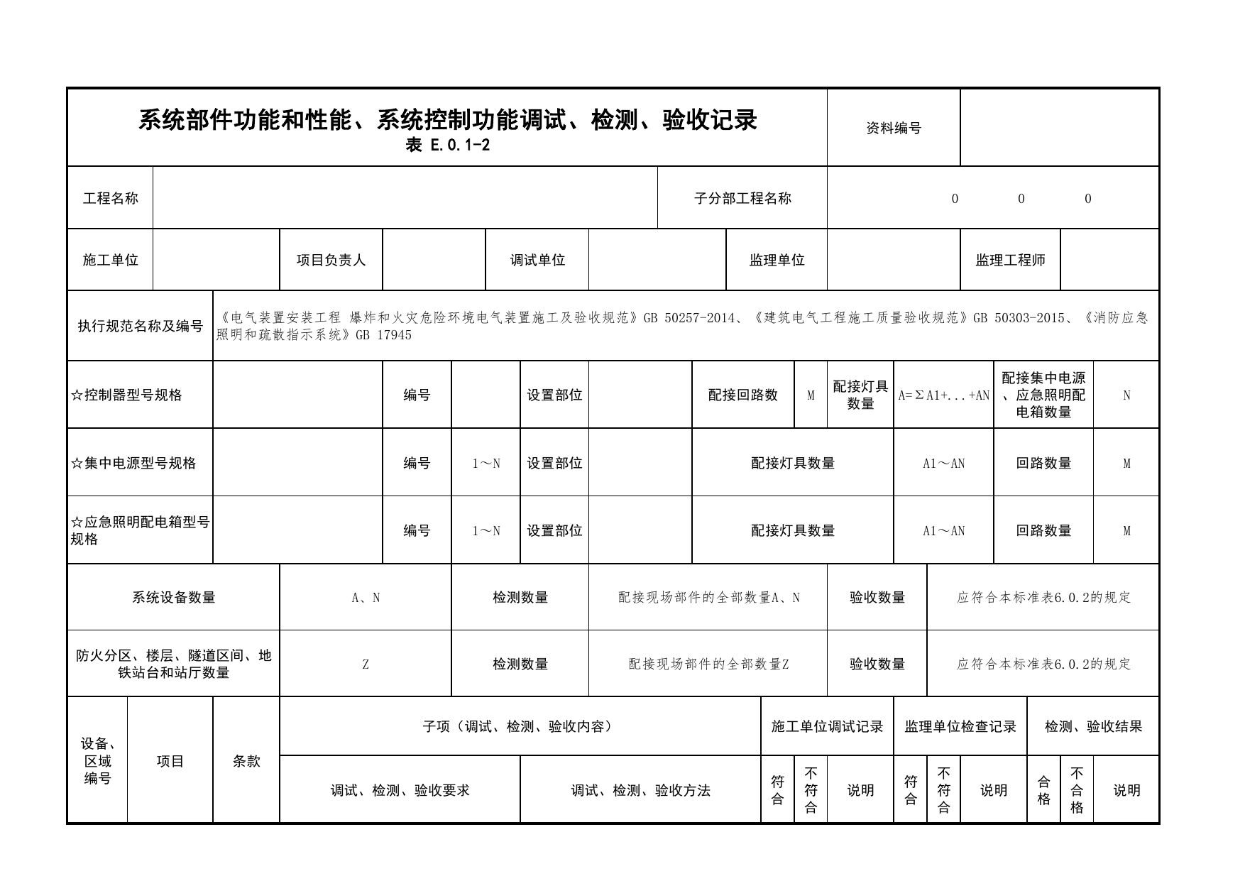 系统部件功能和性能、系统控制功能调试、检测、验收记录_01消防电源及配电分项_05消防电气和火灾自动报警系统_消防工程施工质量查验资料_北京市建筑工程资料管理规程 DB11∕T695-2025 第 1 页