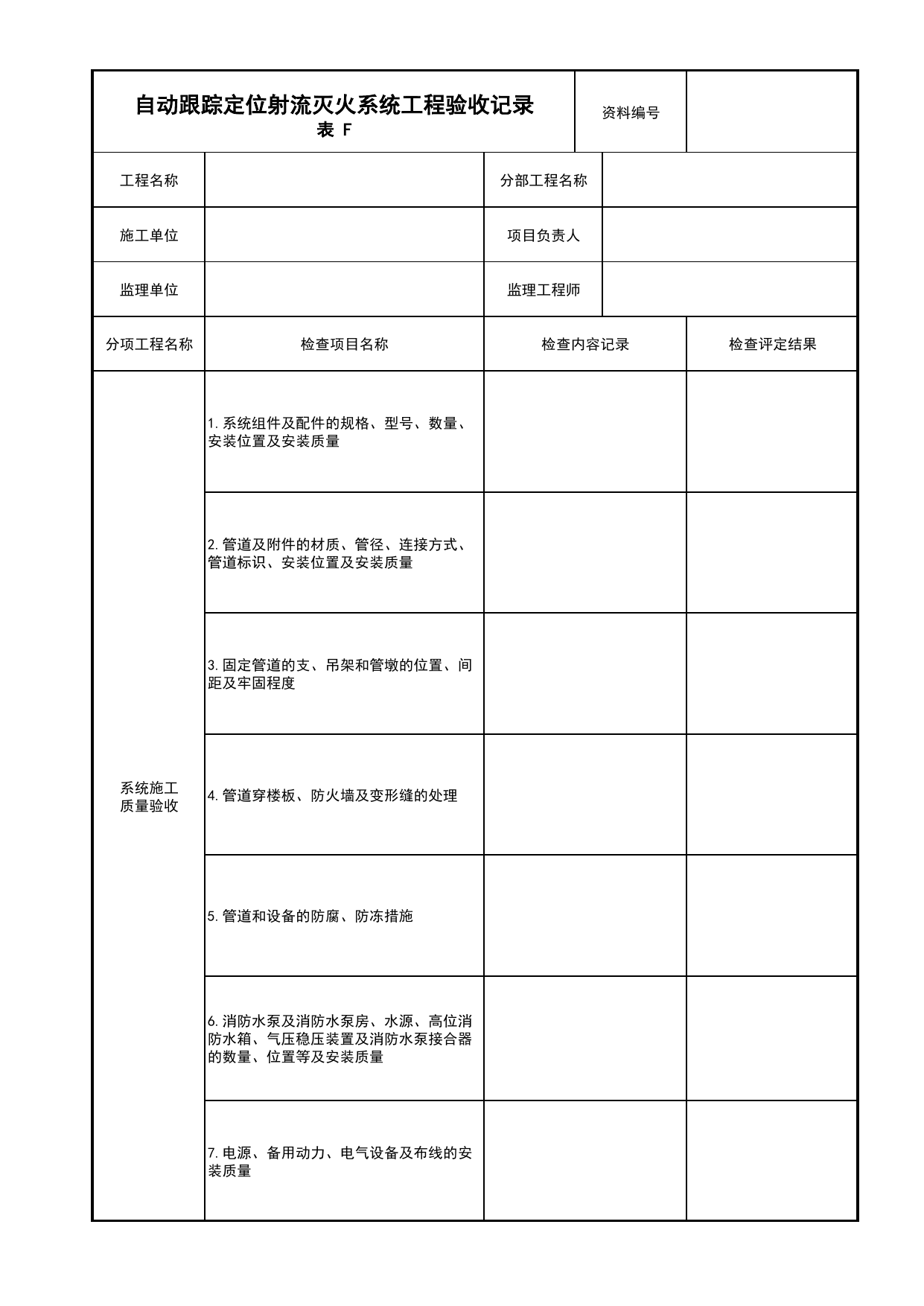 自动跟踪定位射流灭火系统工程验收记录_04自动跟踪定位射流灭火系统分项_04消防给水及灭火系统_消防工程施工质量查验资料_北京市建筑工程资料管理规程 DB11∕T695-2025 第 1 页