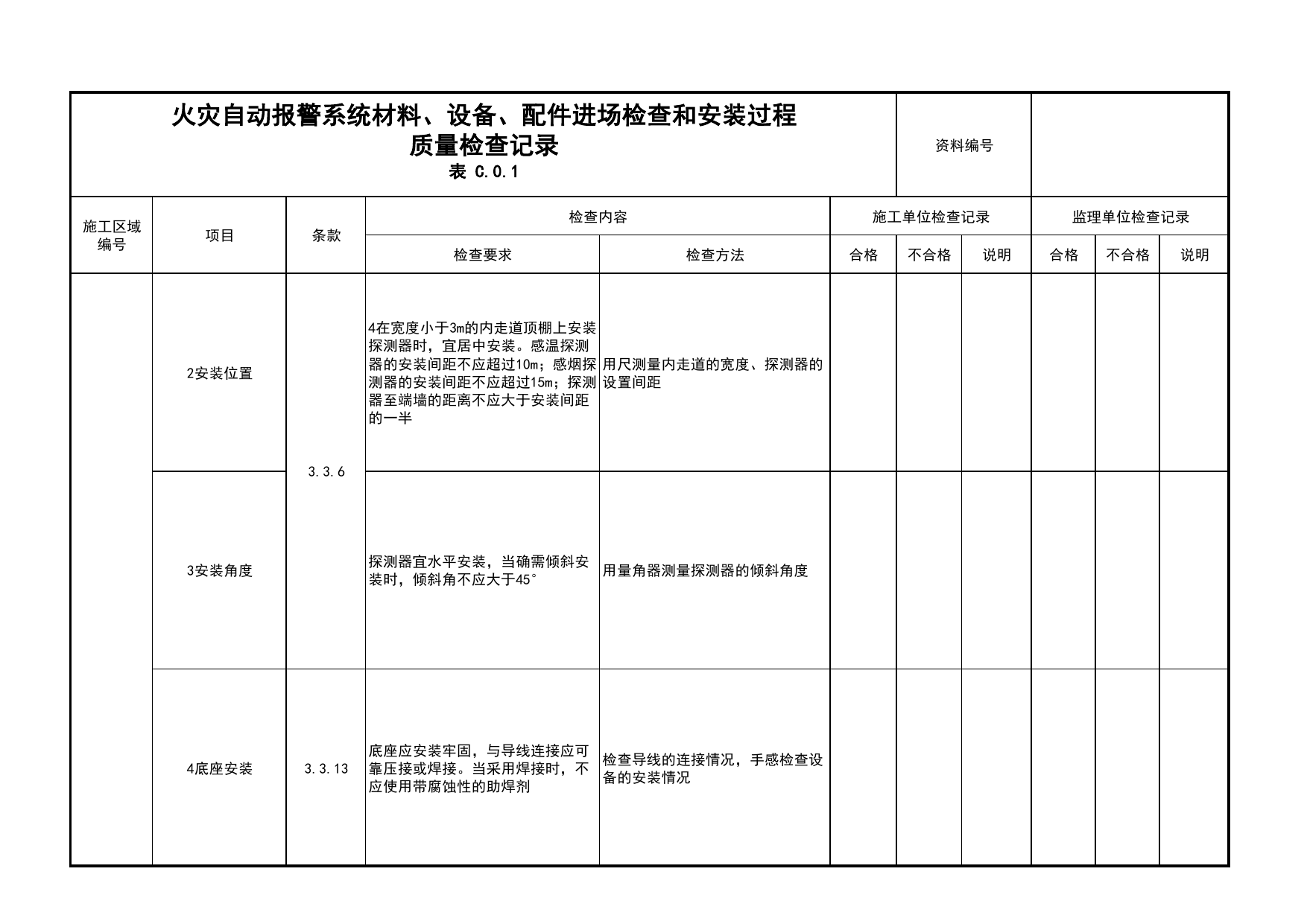 火灾自动报警系统材料、设备、配件进场检查和安装过程质量检查记录(续表14)_03火灾自动报警系统_05消防电气和火灾自动报警系统_消防工程施工质量查验资料 第 1 页