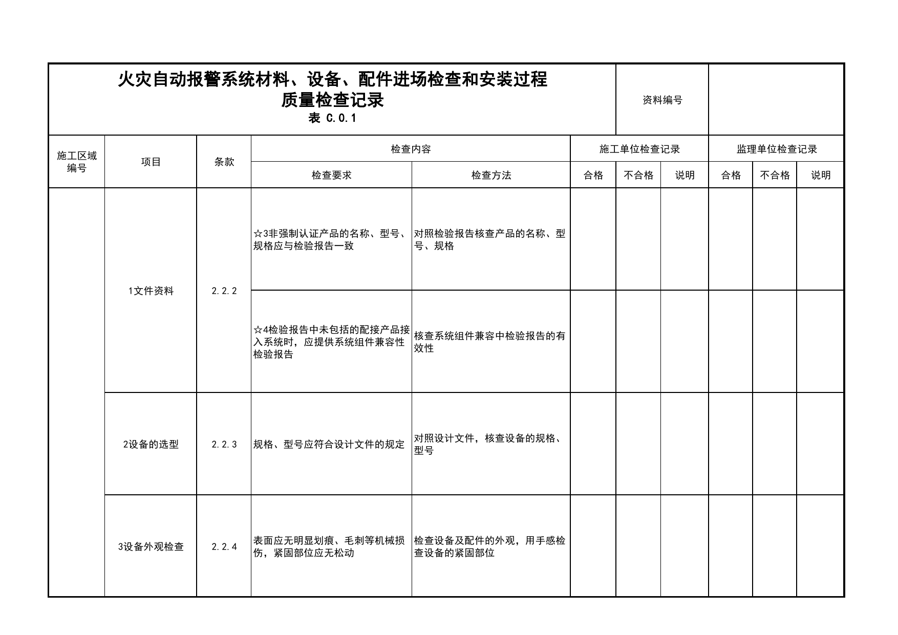 火灾自动报警系统材料、设备、配件进场检查和安装过程质量检查记录(续表1)_03火灾自动报警系统_05消防电气和火灾自动报警系统_消防工程施工质量查验资料 第 1 页