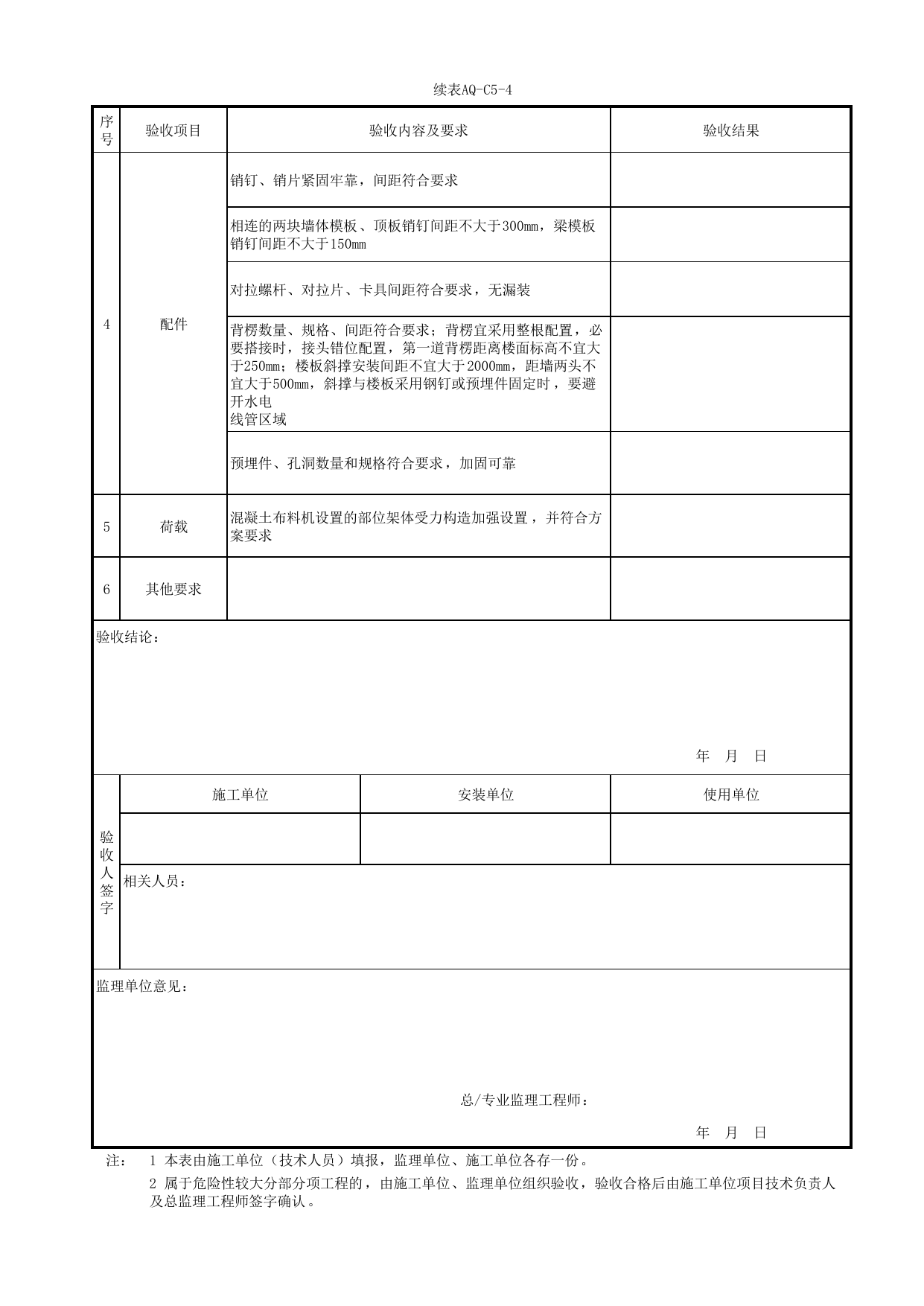 表AQ-C5-4 铝合金模板支撑体系验收表_AQ-C5 工程项目模板及装配式工程资料_AQ-C类 施工单位施工现场安全资料_北京市建筑工程施工现场安全资料管理规程(DB11/T383-2023) 第 2 页
