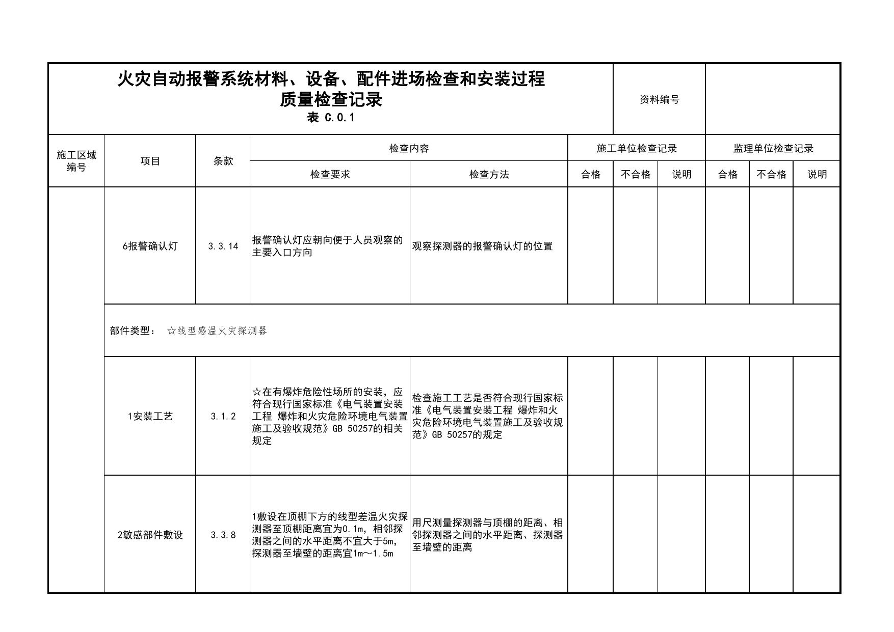 火灾自动报警系统材料、设备、配件进场检查和安装过程质量检查记录(续表18)_03火灾自动报警系统_05消防电气和火灾自动报警系统_消防工程施工质量查验资料 第 1 页