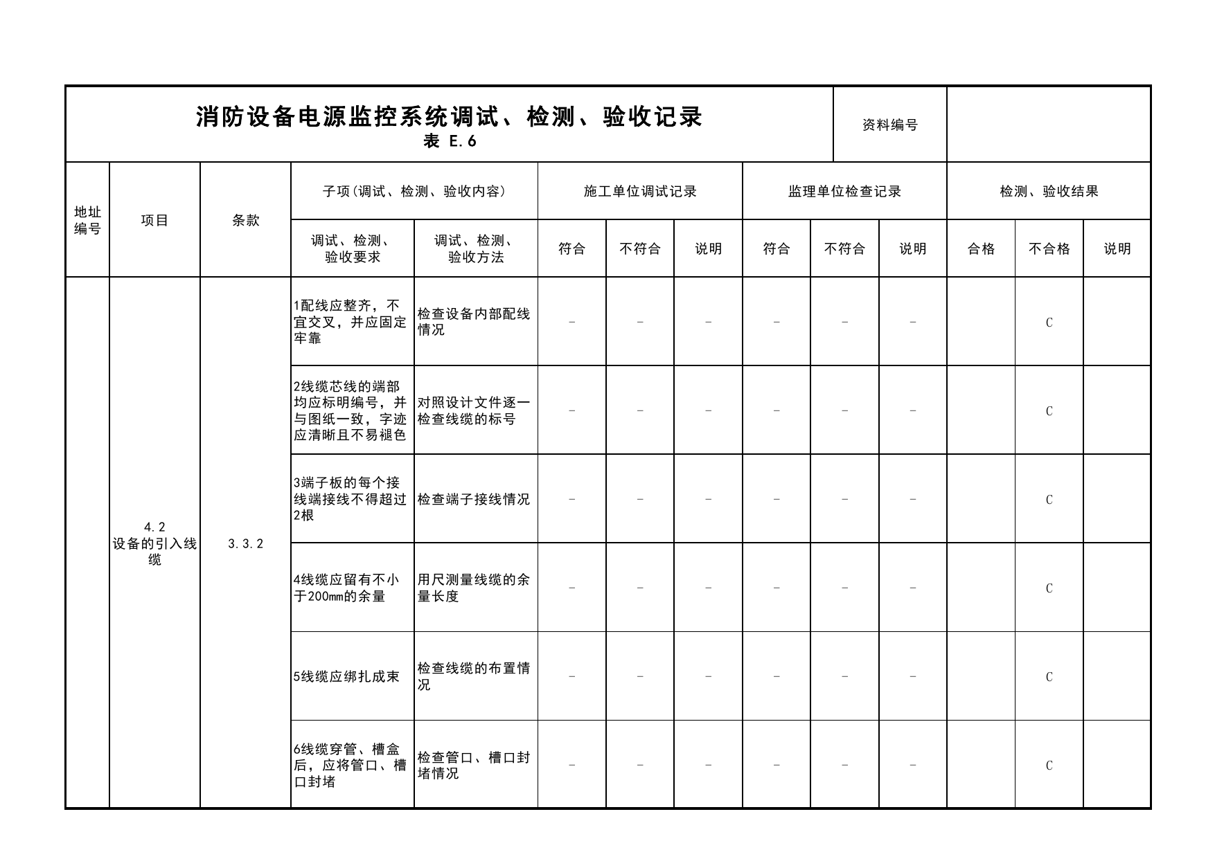 消防设备电源监控系统调试、检测、验收记录(续表2)_03火灾自动报警系统_05消防电气和火灾自动报警系统_消防工程施工质量查验资料_北京市建筑工程资料管理规程 DB11∕T695-2025 第 1 页