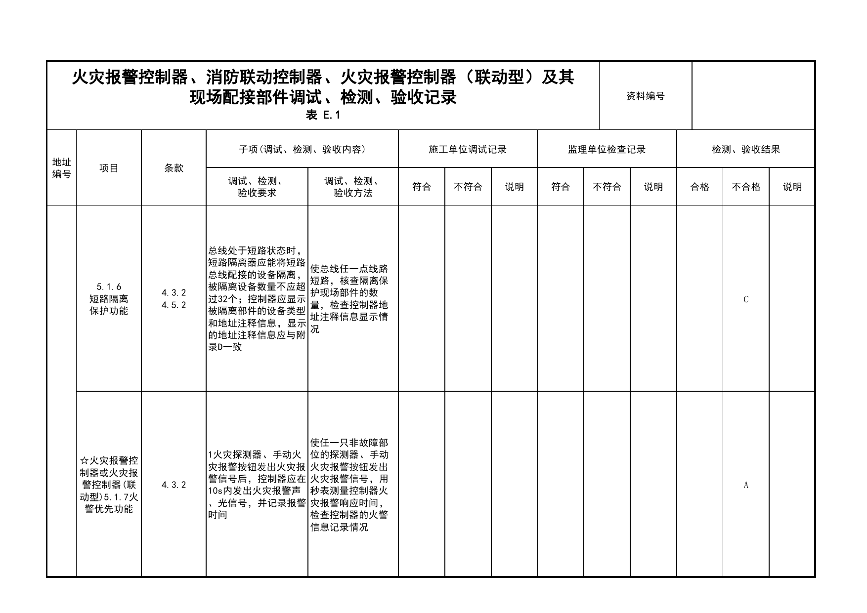 火灾报警控制器、消防联动控制器、火灾报警控制器(联动型)及其现场配接部件调试、检测、验收记录(续表10)_03火灾自动报警系统_05消防电气和火灾自动报警系统 第 1 页