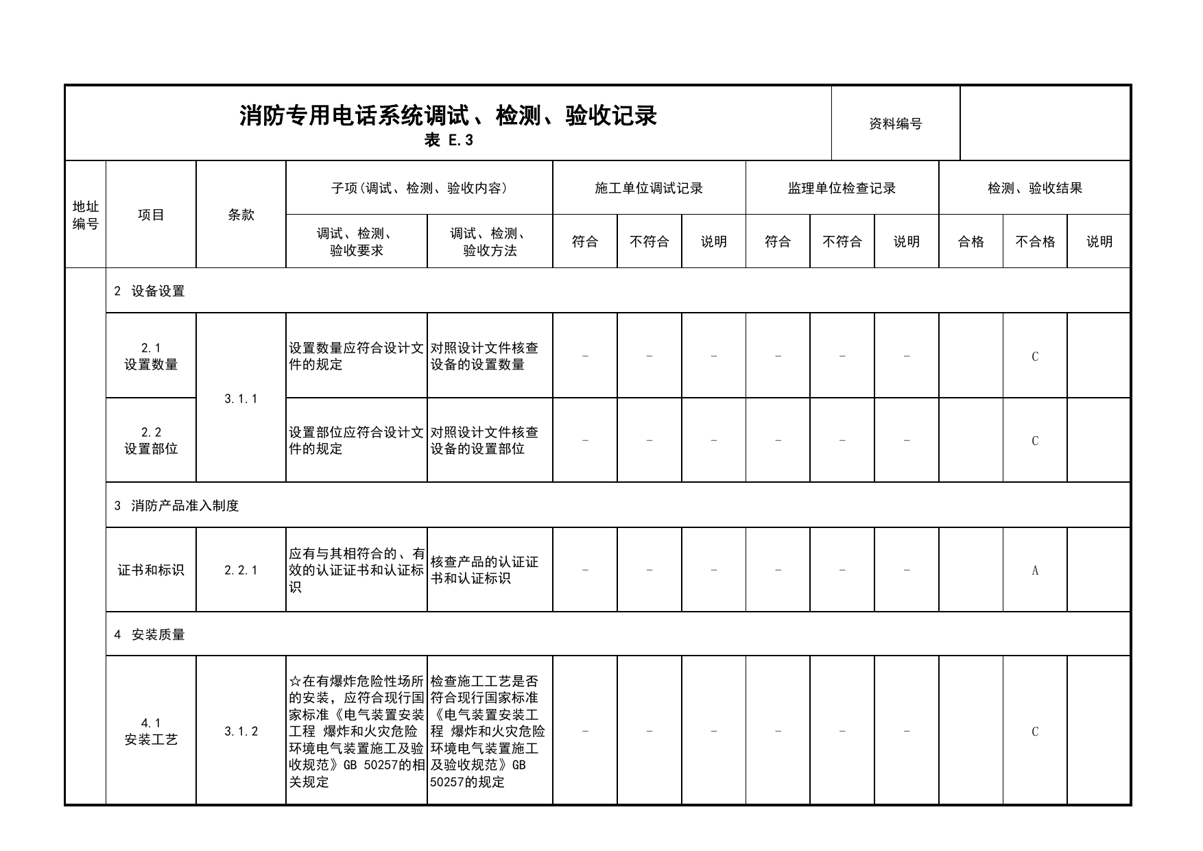 消防专用电话系统调试、检测、验收记录(续表8)_03火灾自动报警系统_05消防电气和火灾自动报警系统_消防工程施工质量查验资料_北京市建筑工程资料管理规程 DB11∕T695-2025 第 1 页
