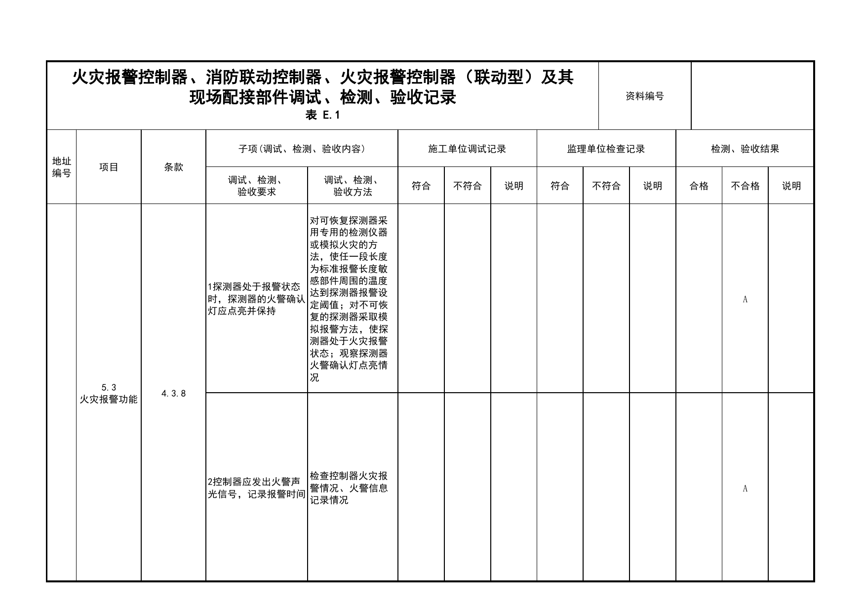 火灾报警控制器、消防联动控制器、火灾报警控制器(联动型)及其现场配接部件调试、检测、验收记录(续表50)_03火灾自动报警系统_05消防电气和火灾自动报警系统 第 1 页