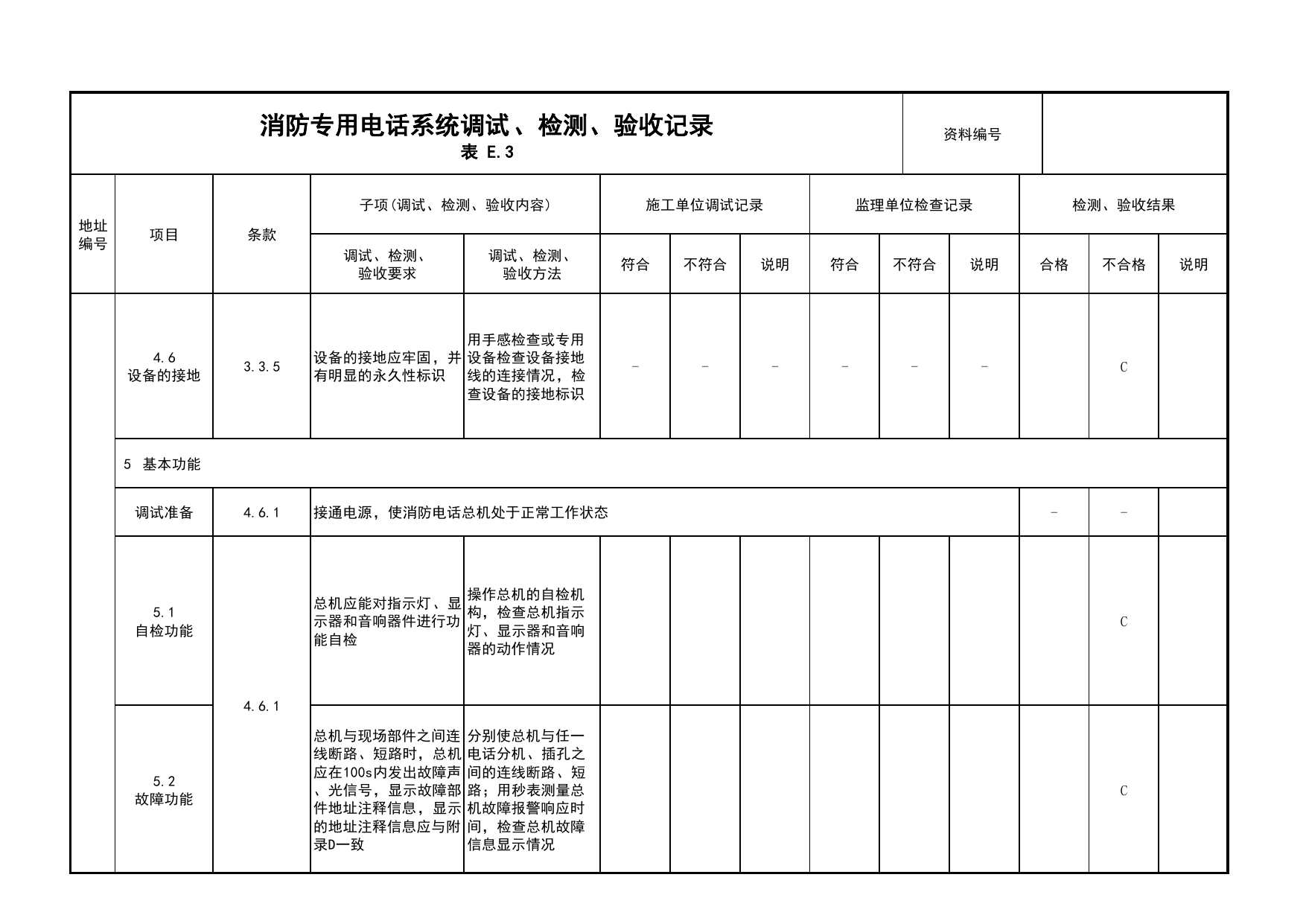 消防专用电话系统调试、检测、验收记录(续表5)_03火灾自动报警系统_05消防电气和火灾自动报警系统_消防工程施工质量查验资料_北京市建筑工程资料管理规程 DB11∕T695-2025 第 1 页