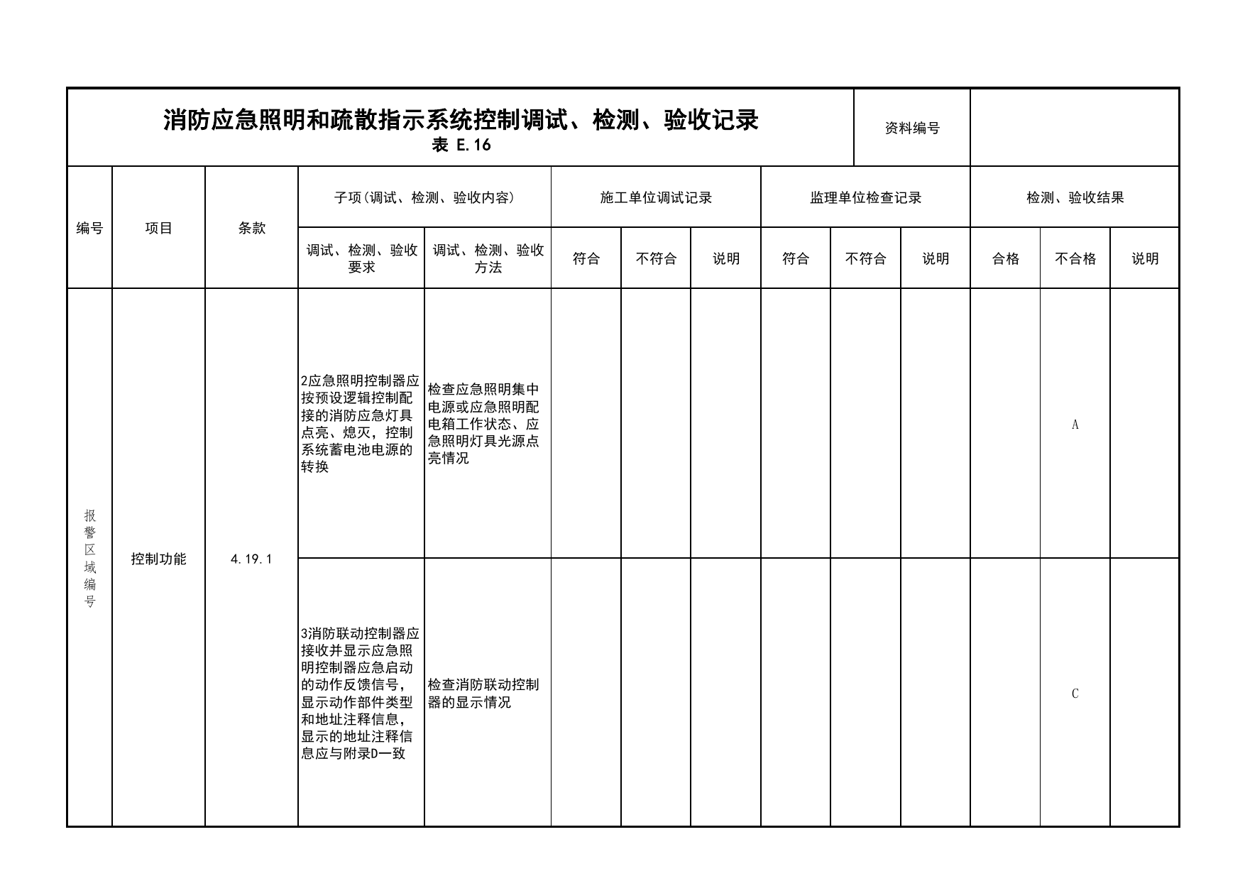 消防应急照明和疏散指示系统控制调试、检测、验收记录(续表1)_03火灾自动报警系统_05消防电气和火灾自动报警系统_消防工程施工质量查验资料 第 1 页