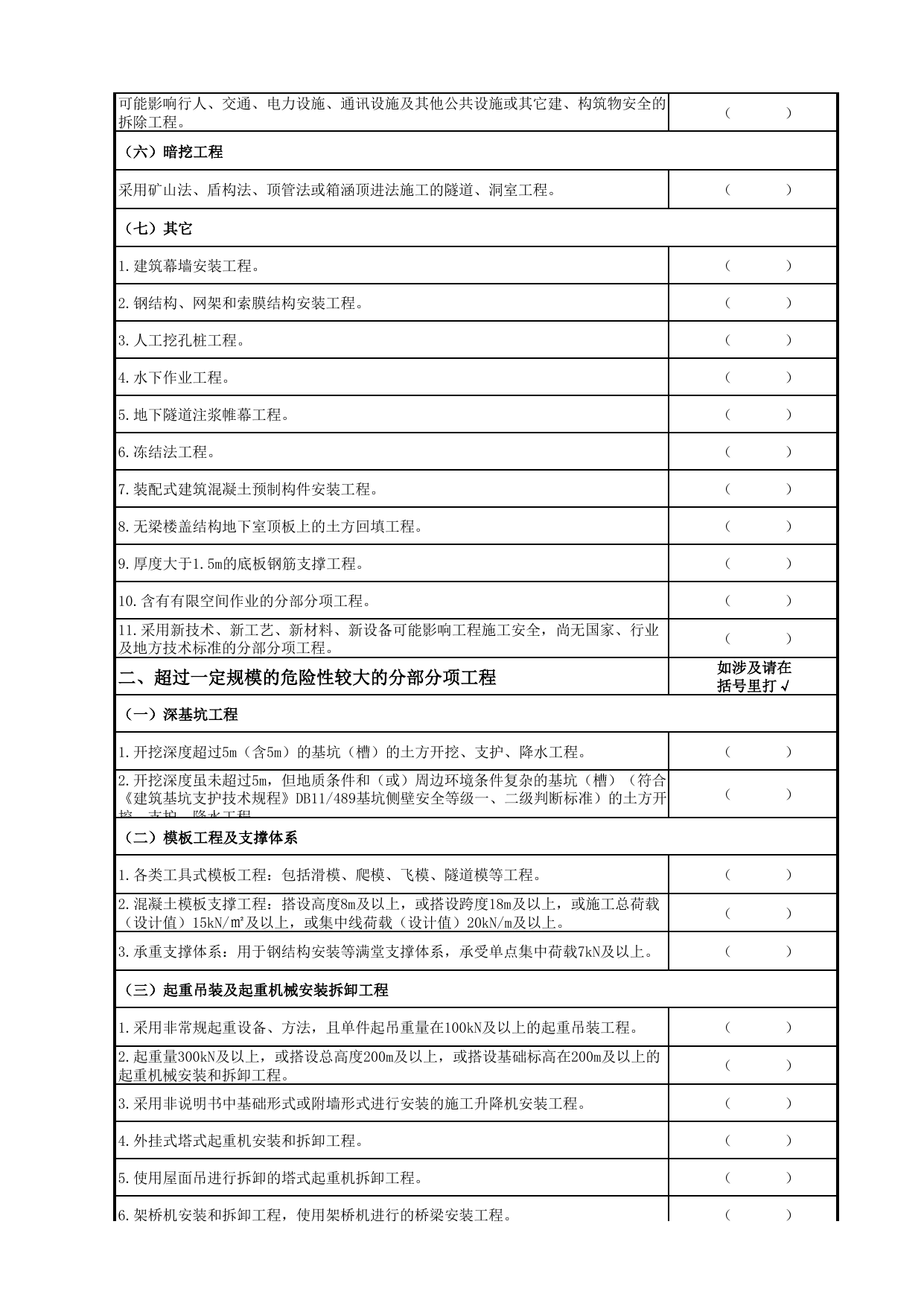 表AQ-C1-2 危险性较大的分部分项工程汇总表(京建法〔2019〕11号)_AQ-C1 工程项目安全资料_AQ-C类 施工单位施工现场安全资料_北京市建设工程施工现场安全资料管理规程(DB11_383-2017) 第 2 页