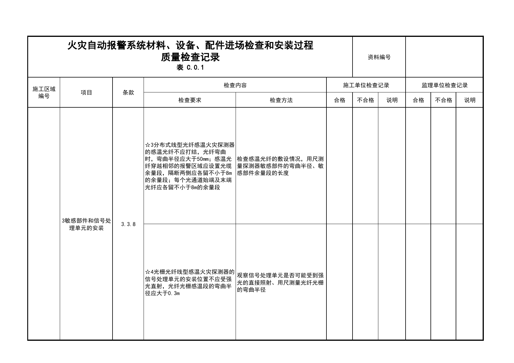 火灾自动报警系统材料、设备、配件进场检查和安装过程质量检查记录(续表20)_03火灾自动报警系统_05消防电气和火灾自动报警系统_消防工程施工质量查验资料 第 1 页