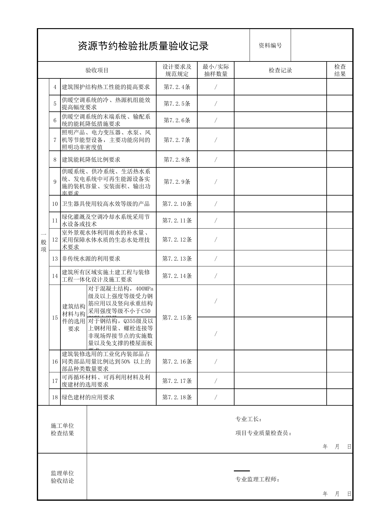 资源节约检验批质量验收记录_绿色建筑工程验收标准 DB11_T1315-2025_北京市建筑工程资料管理规程 DB11∕T695-2025 第 2 页