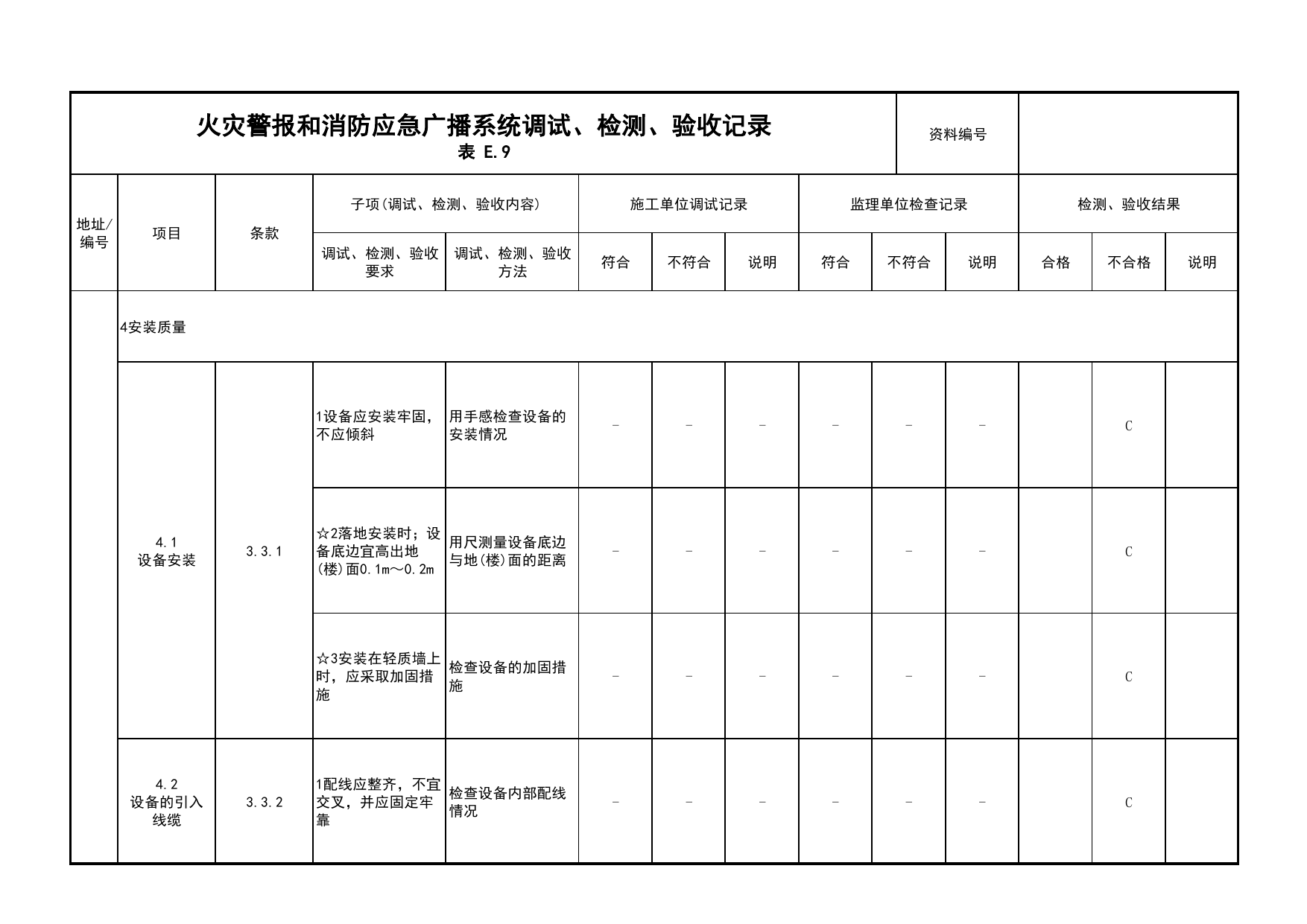 火灾警报和消防应急广播系统调试、检测、验收记录(续表5)_03火灾自动报警系统_05消防电气和火灾自动报警系统_消防工程施工质量查验资料_北京市建筑工程资料管理规程 DB11∕T695-2025 第 1 页