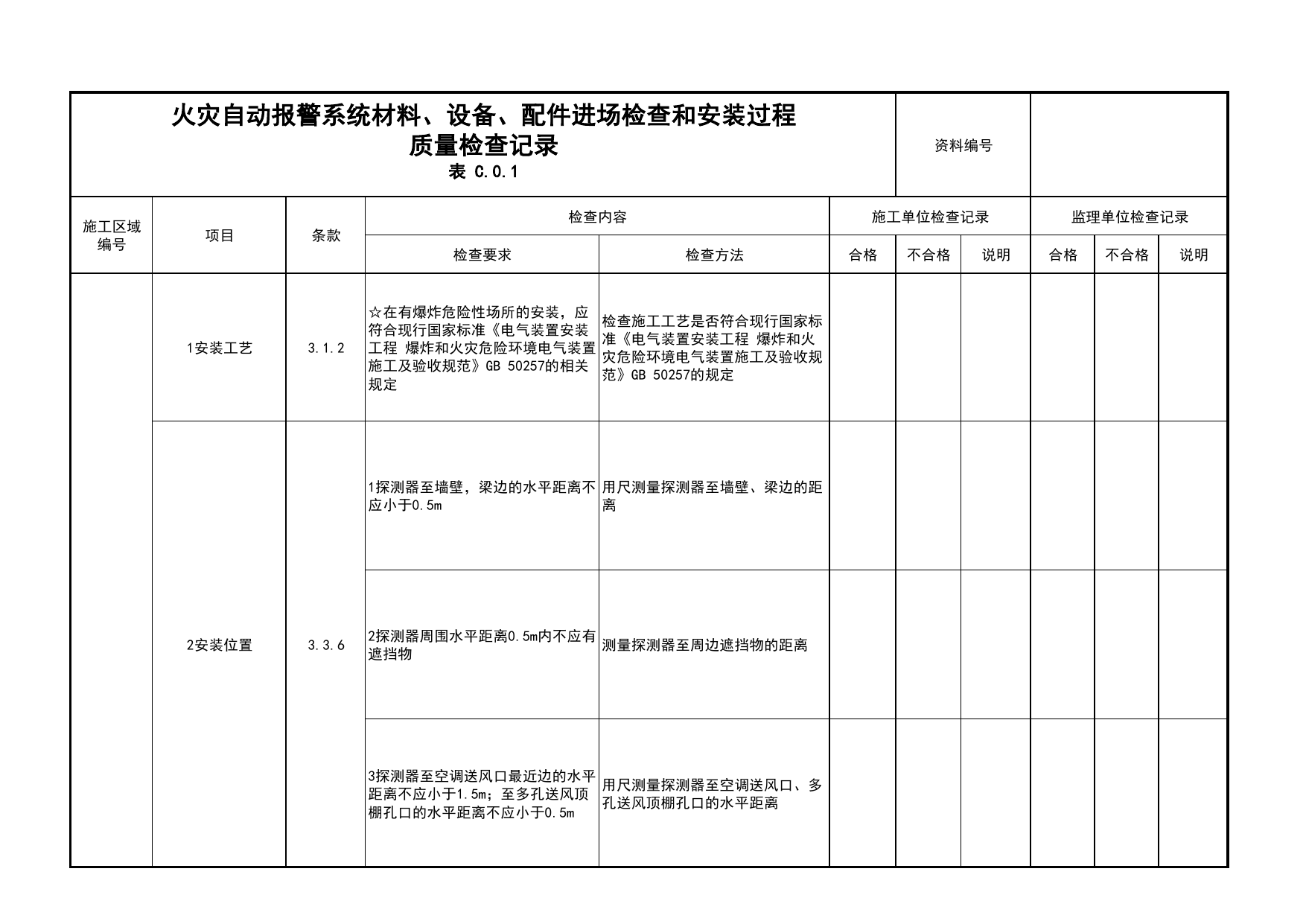火灾自动报警系统材料、设备、配件进场检查和安装过程质量检查记录(续表13)_03火灾自动报警系统_05消防电气和火灾自动报警系统_消防工程施工质量查验资料 第 1 页