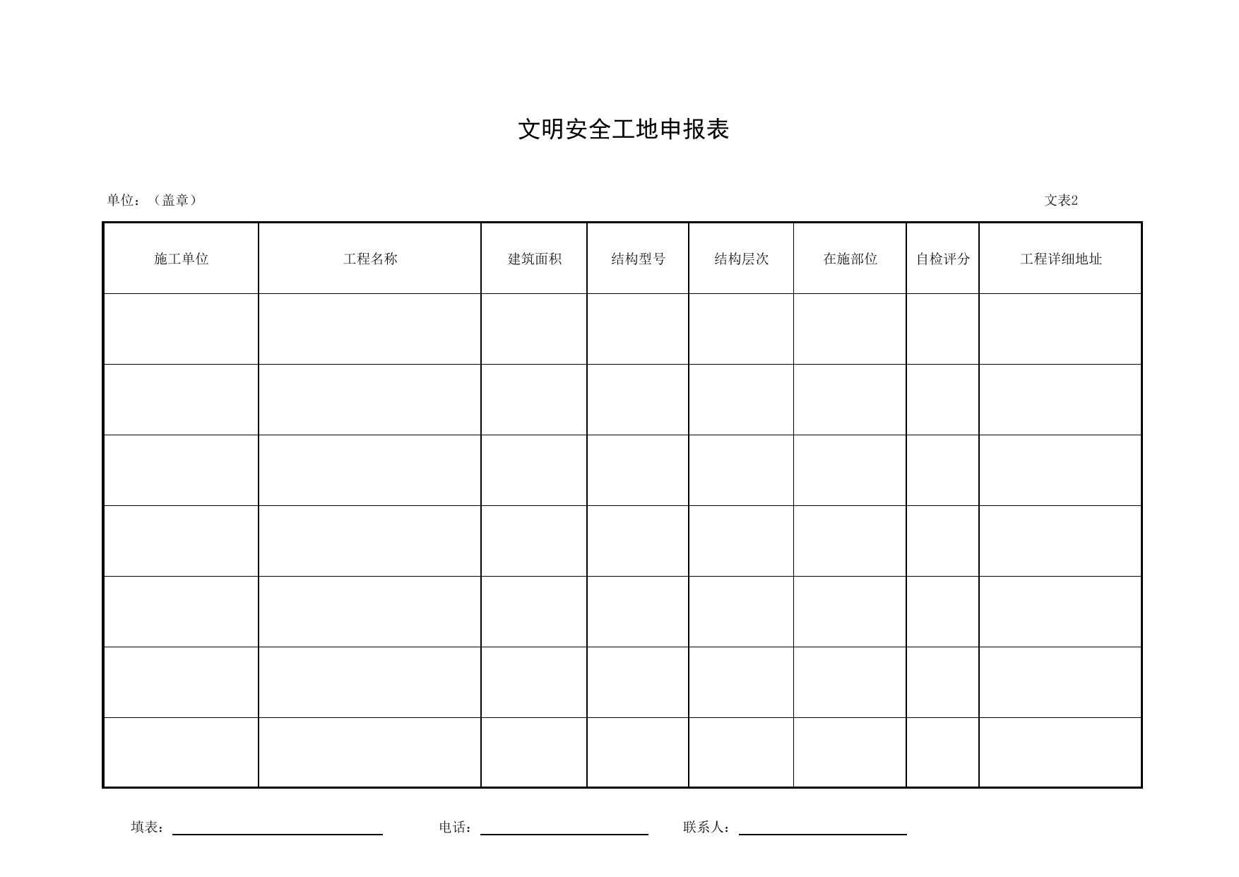文明安全工地申报表_文表2_文明施工_北京市建设工程施工现场安全资料管理规程DB11-383-2006 第 1 页