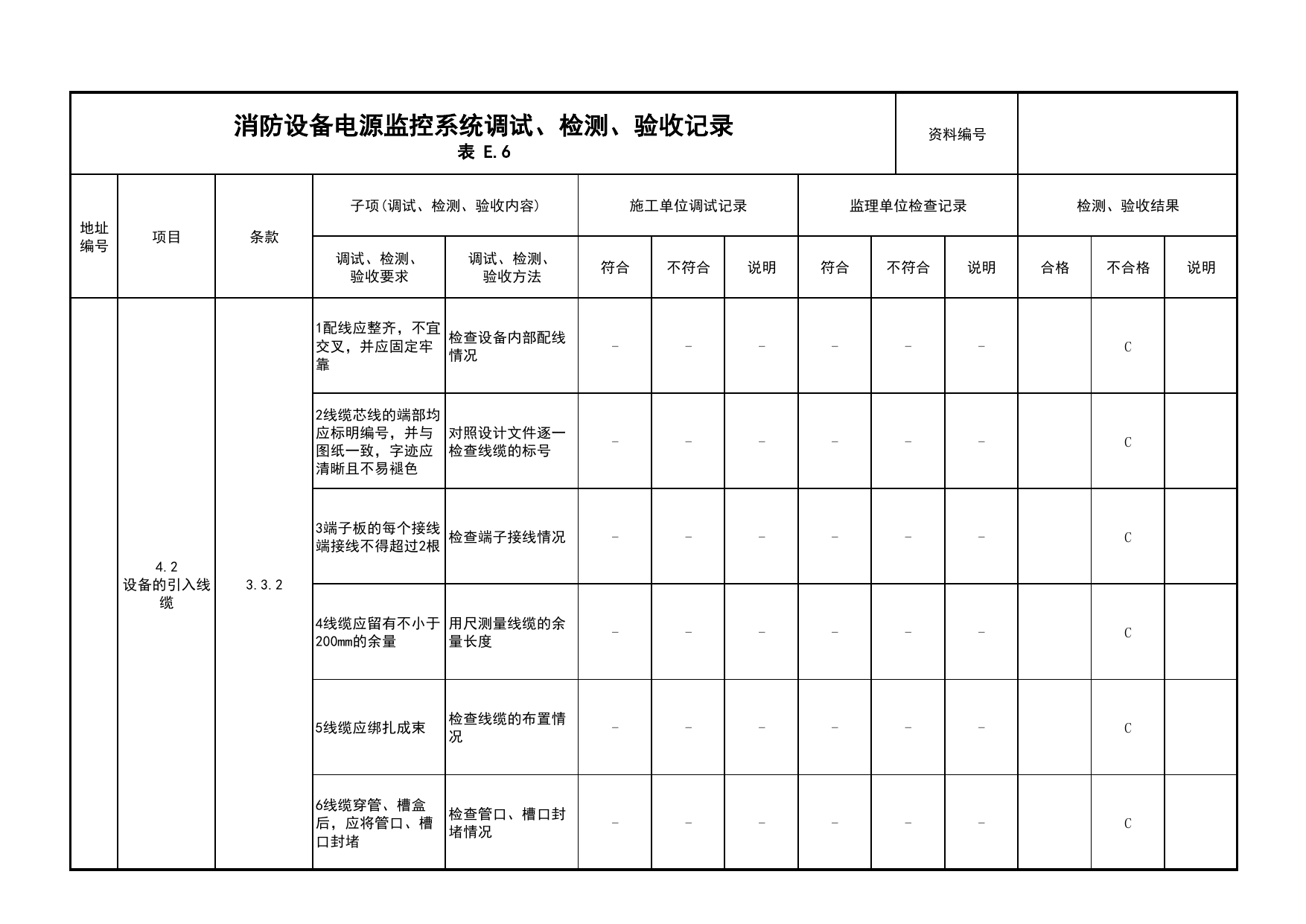消防设备电源监控系统调试、检测、验收记录(续表2)_05消防设备电源监控系统_05消防电气和火灾自动报警系统_消防工程施工质量查验资料_北京市建筑工程资料管理规程 DB11∕T695-2025 第 1 页