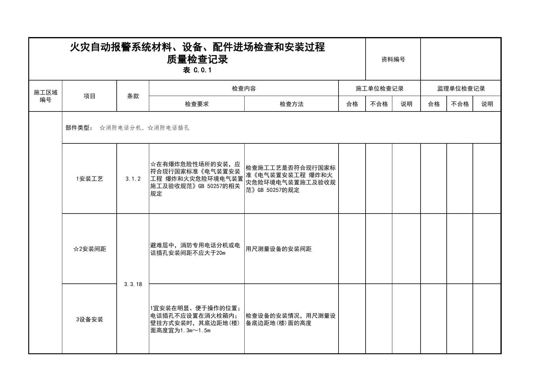 火灾自动报警系统材料、设备、配件进场检查和安装过程质量检查记录(续表28)_03火灾自动报警系统_05消防电气和火灾自动报警系统_消防工程施工质量查验资料 第 1 页