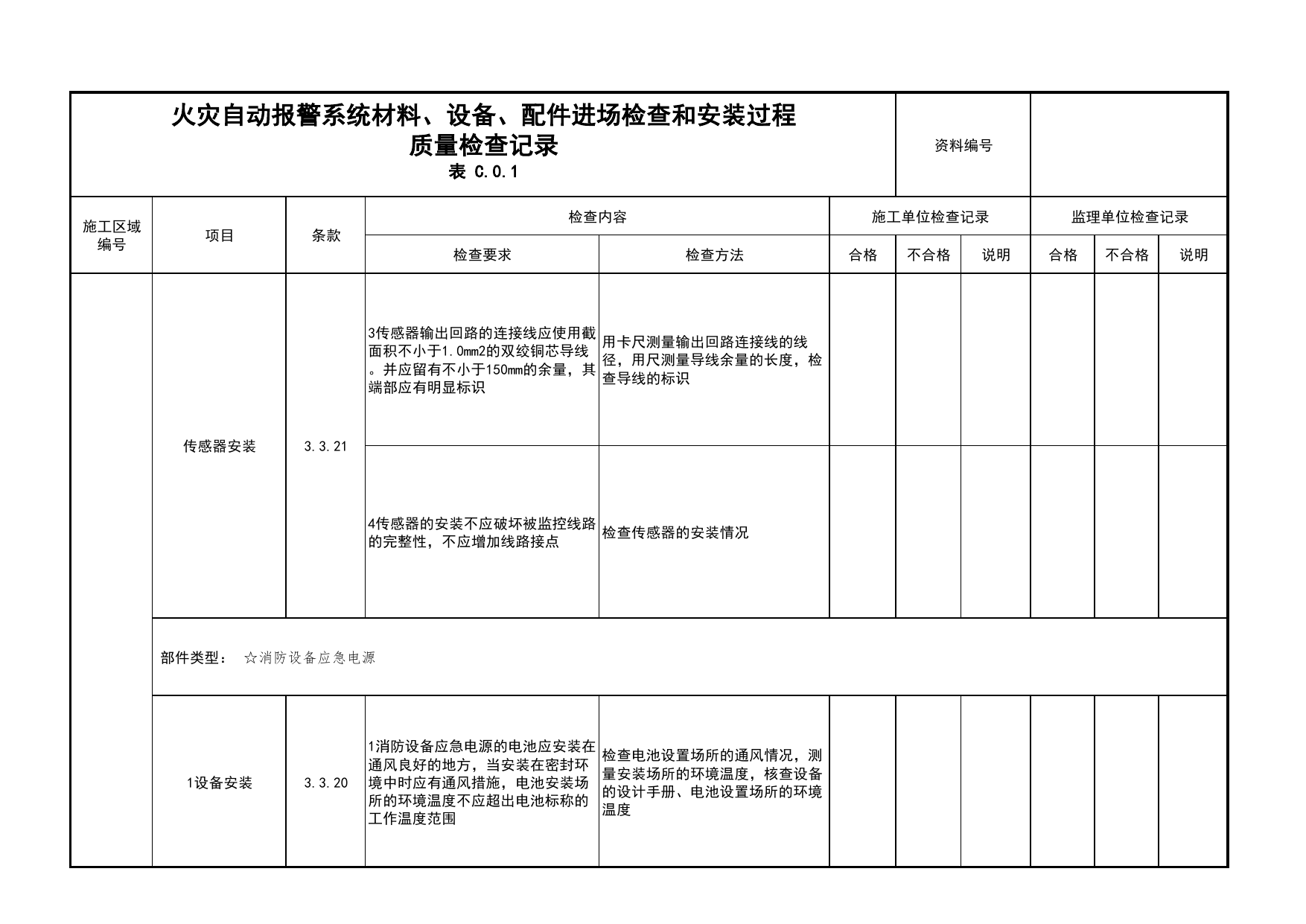 火灾自动报警系统材料、设备、配件进场检查和安装过程质量检查记录(续表32)_03火灾自动报警系统_05消防电气和火灾自动报警系统_消防工程施工质量查验资料 第 1 页