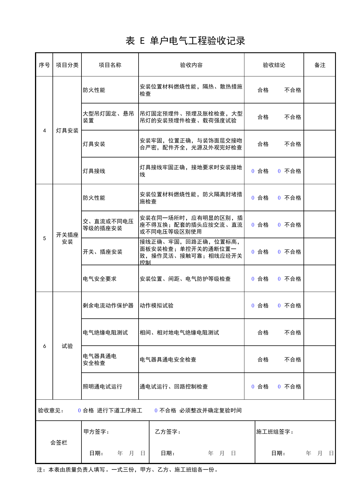 表E 单户电气工程验收记录_单户质量验收_居住建筑装饰装修工程质量验收标准 DB11_T1076-2023_北京市建筑工程资料管理规程 DB11∕T695-2025 第 2 页