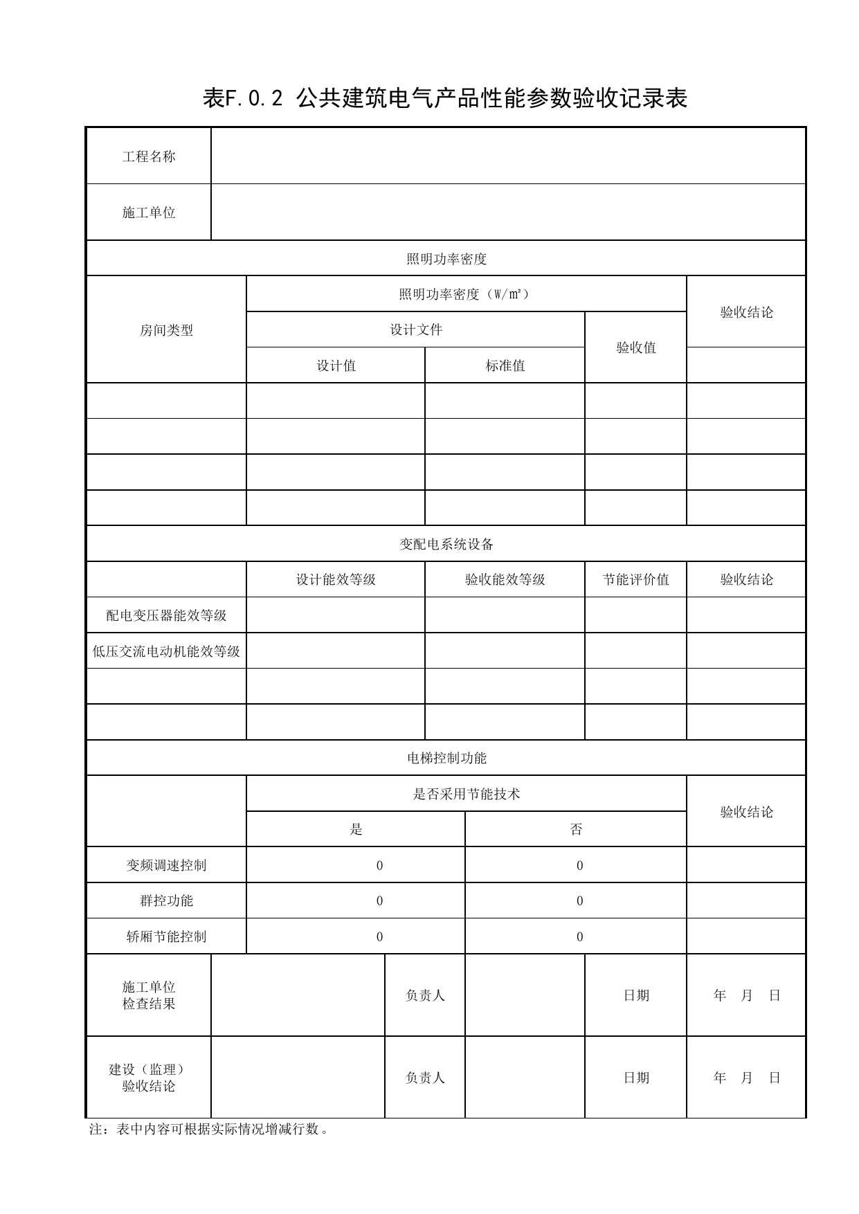 表F.0.2 公共建筑电气产品性能参数验收记录表_附录F 电气产品性能参数验收记录表_绿色建筑工程验收规范 DB11_T1315-2015_北京市建筑工程资料管理规程DB11-T695-2017 第 1 页