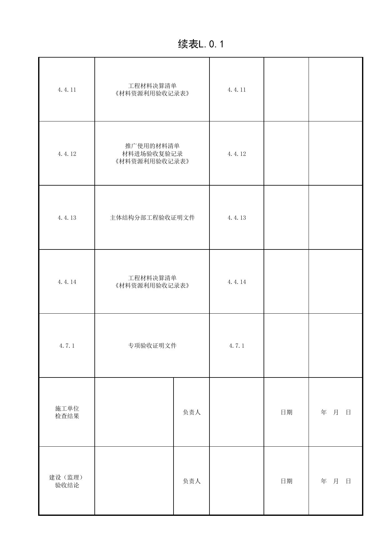 表L.0.1 住宅建筑结构专业部分验收汇总表_附录L 结构专业部分验收汇总表_绿色建筑工程验收规范 DB11_T1315-2015_北京市建筑工程资料管理规程DB11-T695-2017 第 2 页