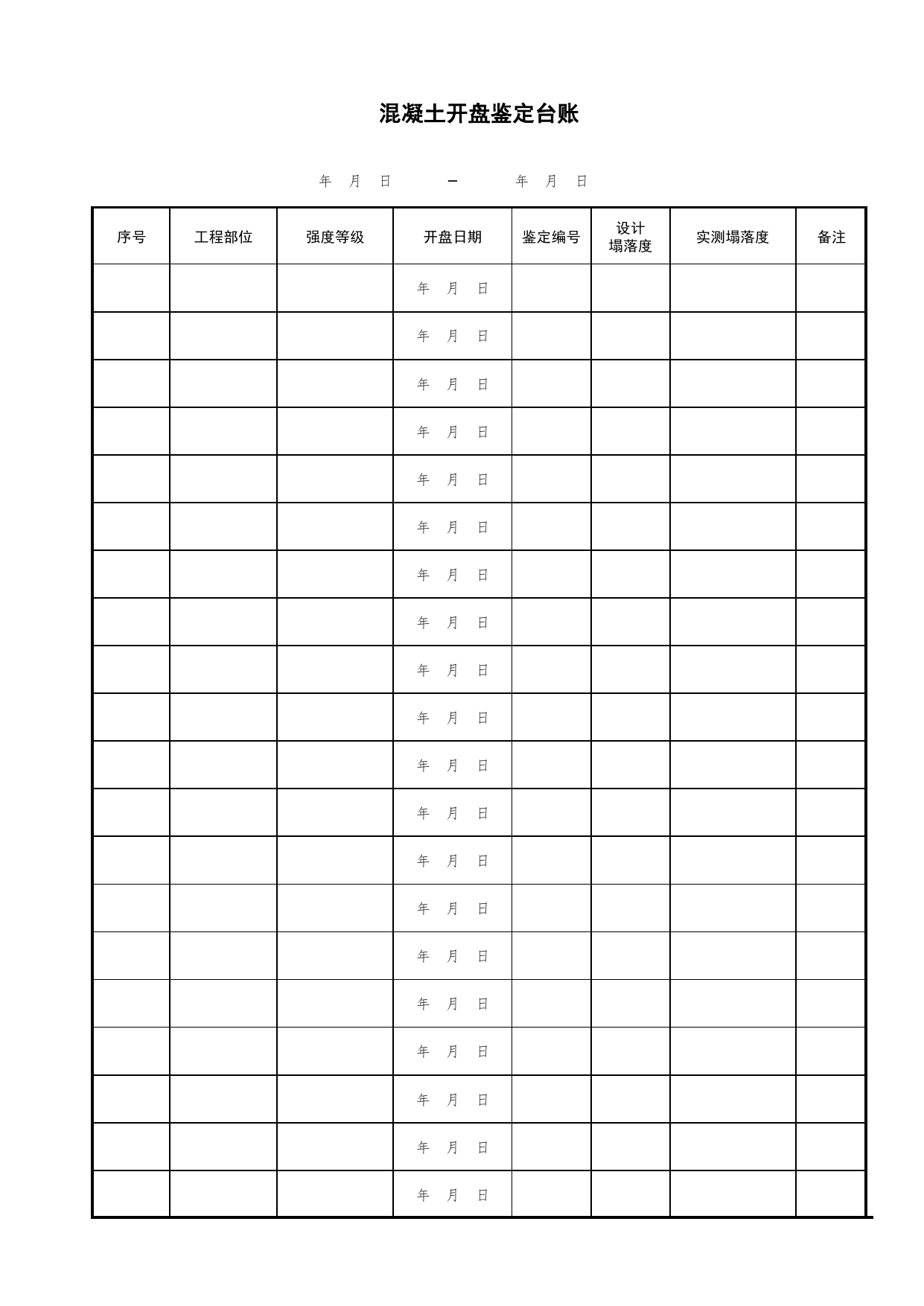 混凝土开盘鉴定台账_驻厂监理表格_北京市建筑工程资料管理规程DB11-T695-2017 第 1 页