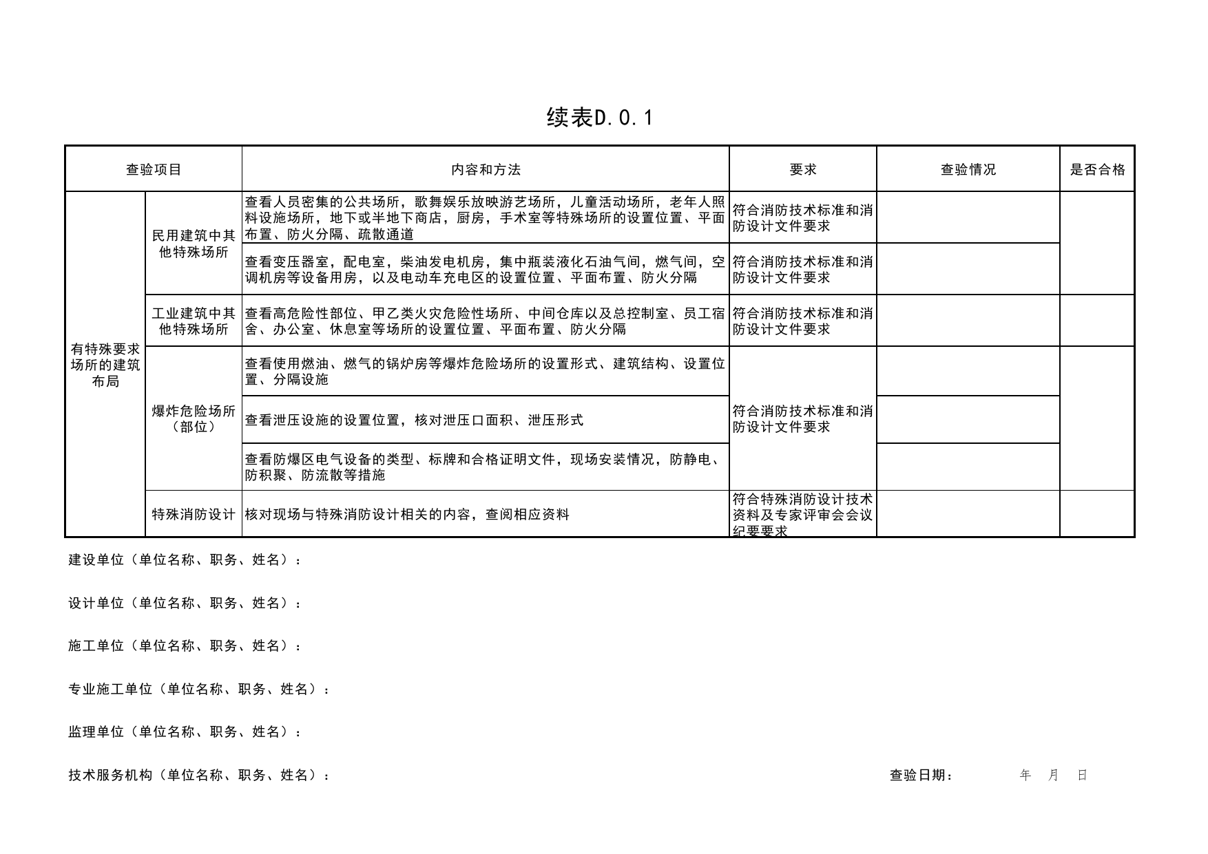 表D.0.1建筑总平面及平面布置查验记录_附录D建筑工程消防施工质量查验记录_《建筑工程消防施工质量验收规范》DB11_T2000-2022_消防资料_北京市建筑工程资料管理规程DB11-T695-2017 第 3 页