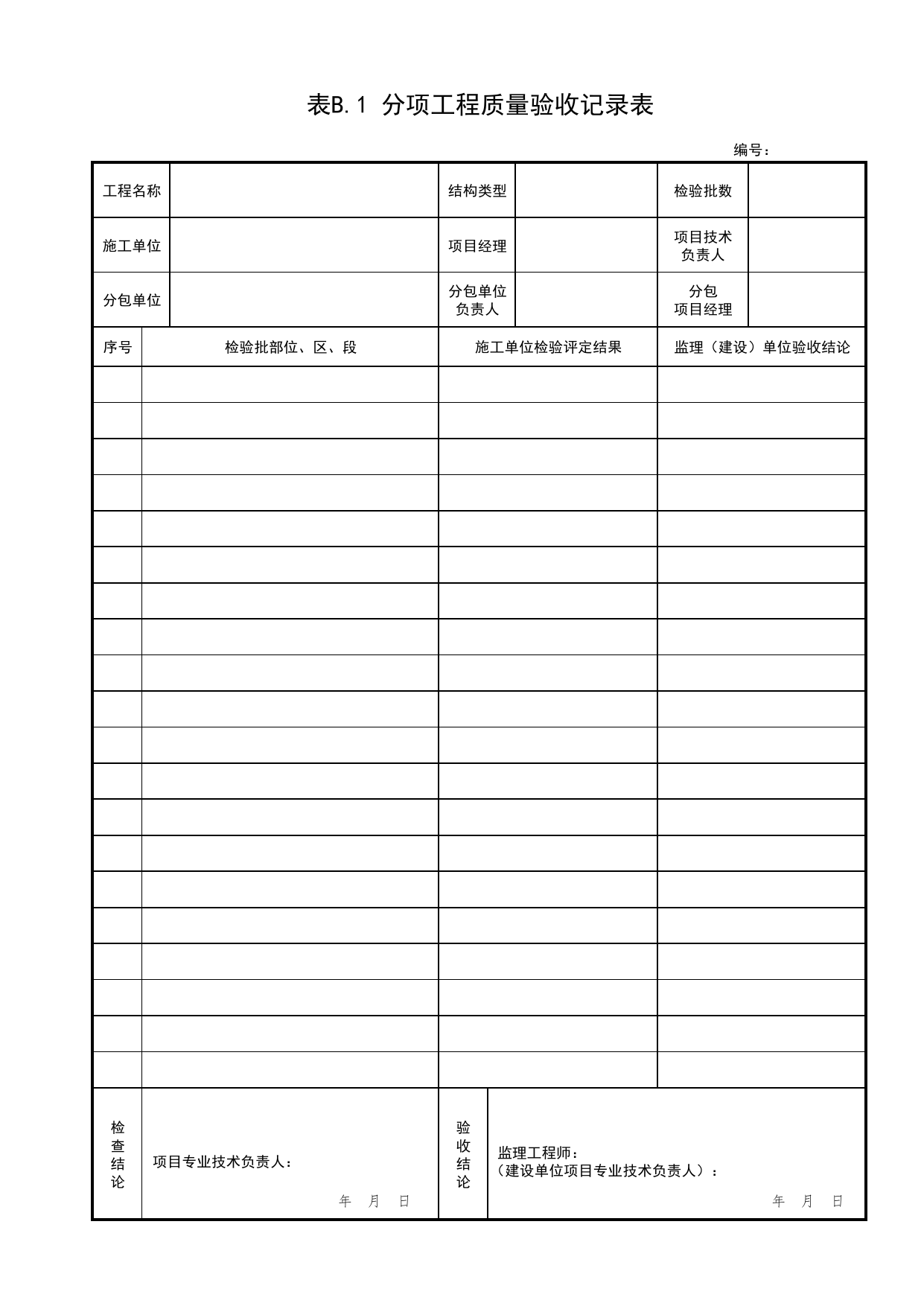 表B.1 分项工程质量验收记录表_人民防空工程战时通风系统验收技术规程 DB11_T1518-2018_人防资料_北京市建筑工程资料管理规程DB11-T695-2017 第 1 页