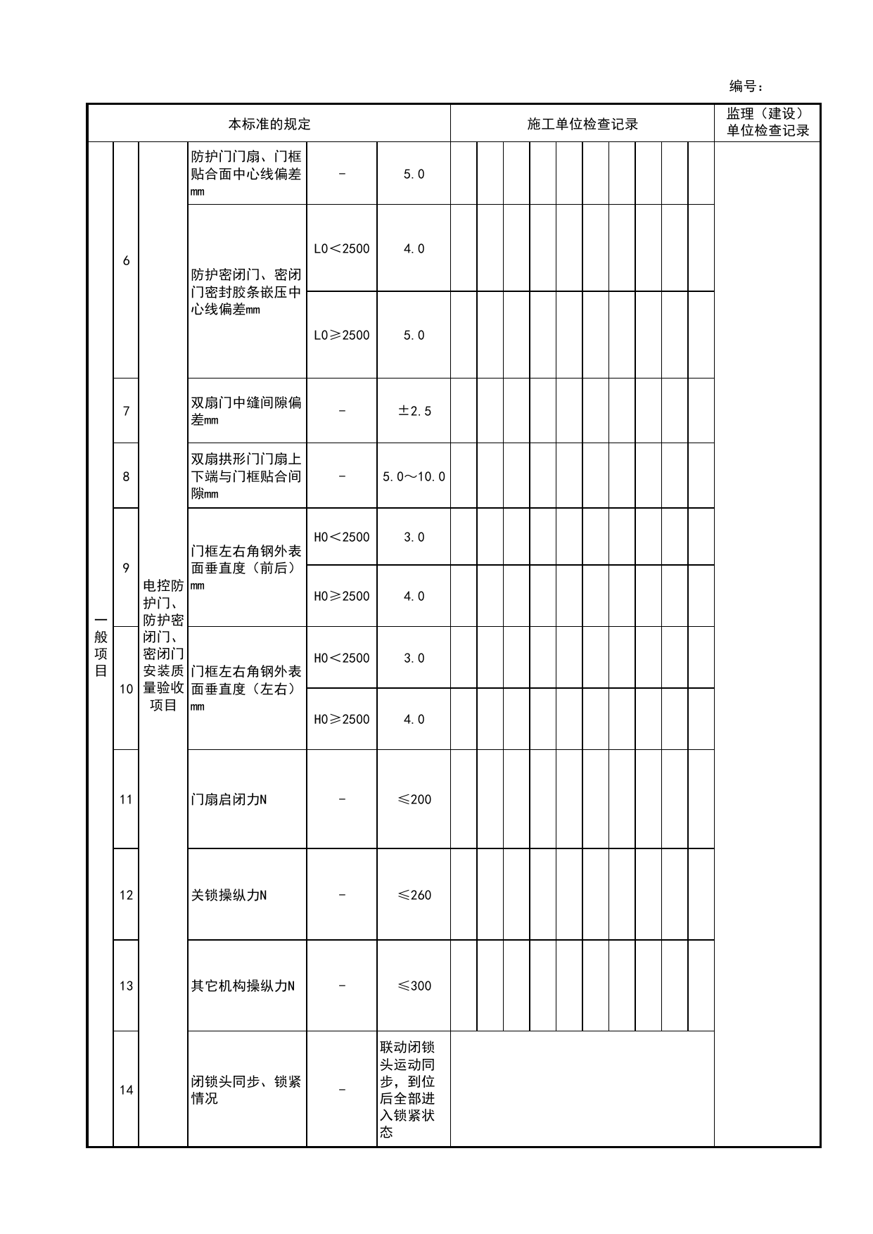 电控防护门、防护密闭门、密闭门检验批安装质量验收记录表_人民防空工程防护设备安装验收技术规程 DB11_T1490-2017_人防资料_北京市建筑工程资料管理规程DB11-T695-2017 第 2 页